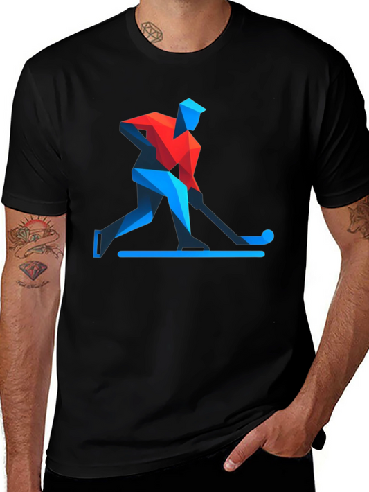 Geometric Hockey Player Black T-Shirt