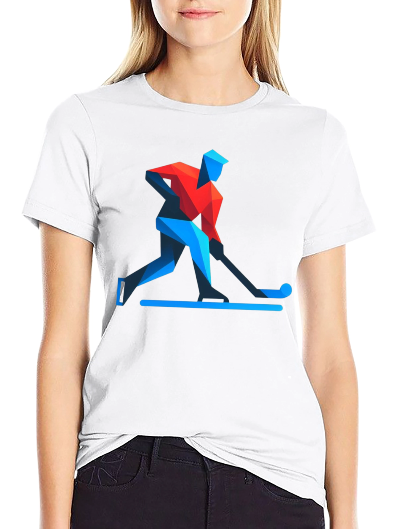 Geometric Hockey Player Black T-Shirt