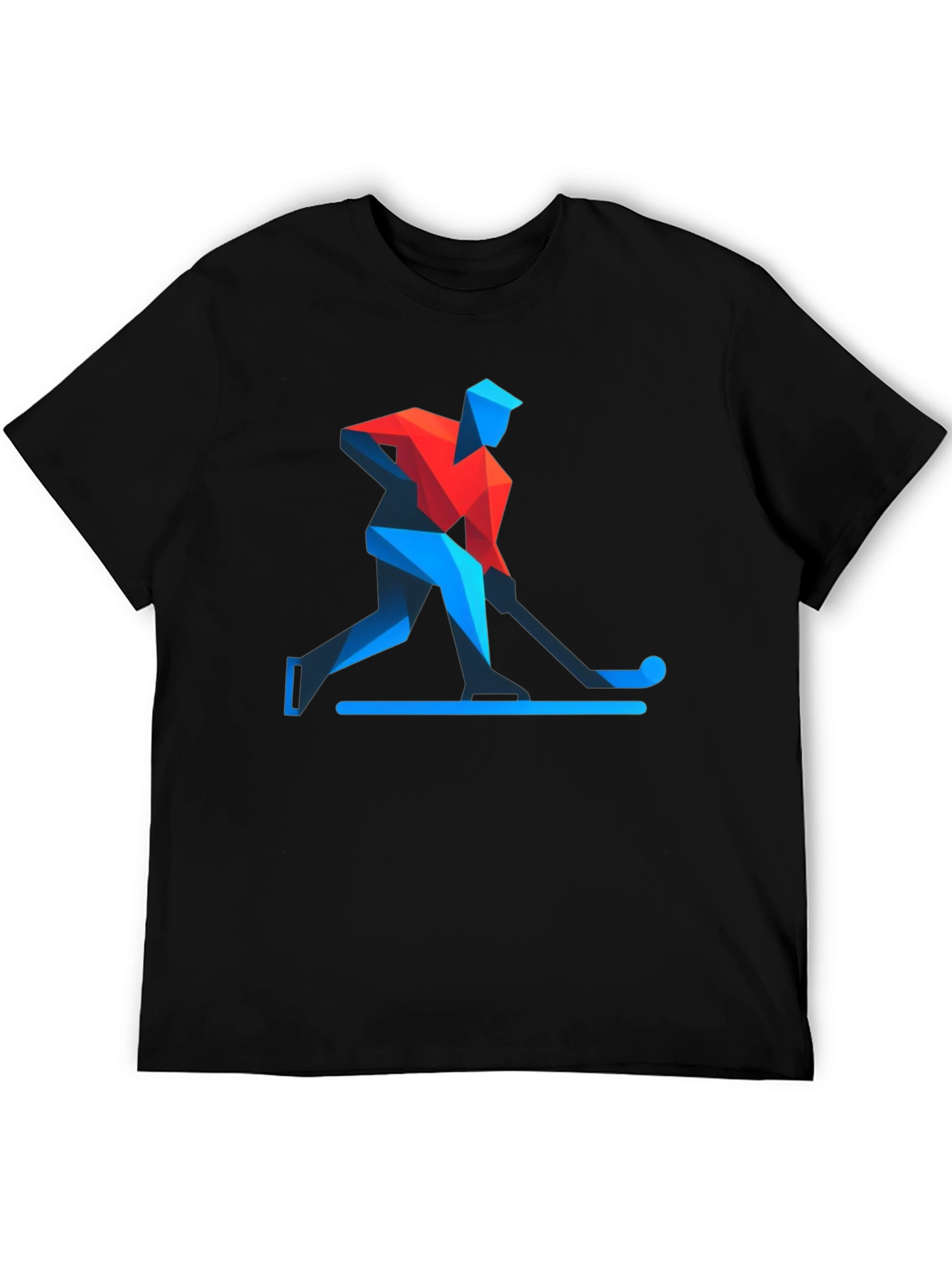 Geometric Hockey Player Black T-Shirt