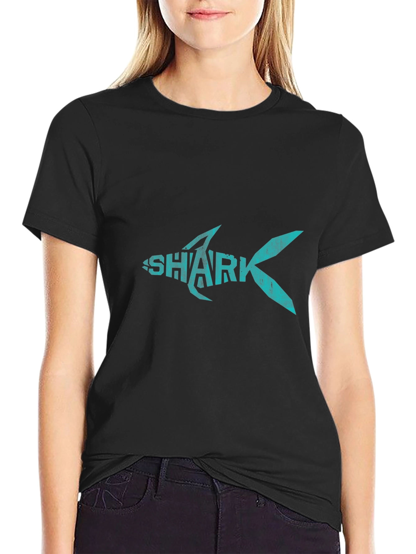 Shark Graphic Print Crew Neck T-Shirt