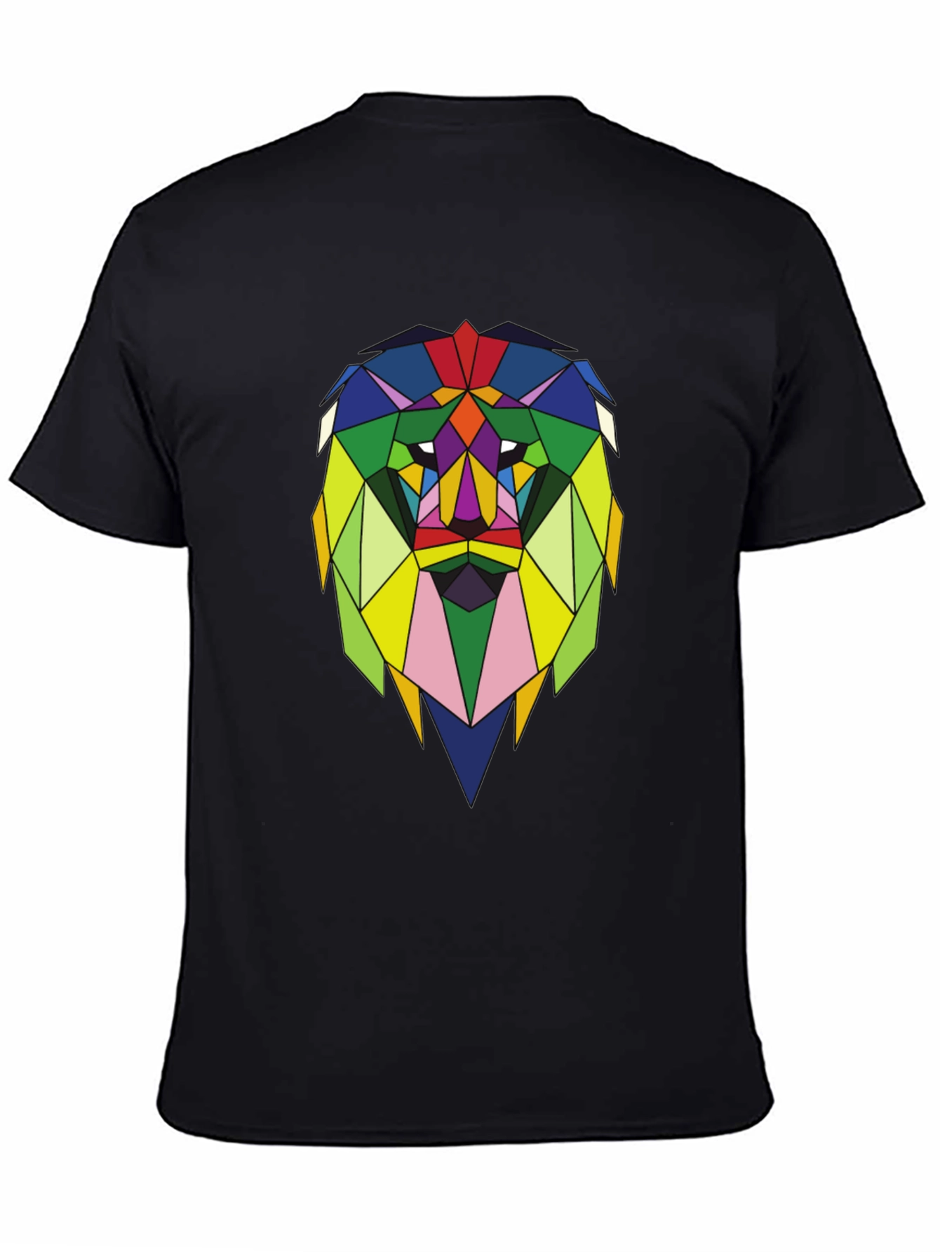 Geometric Lion Graphic Tee - Stylish Mens Black T-Shirt