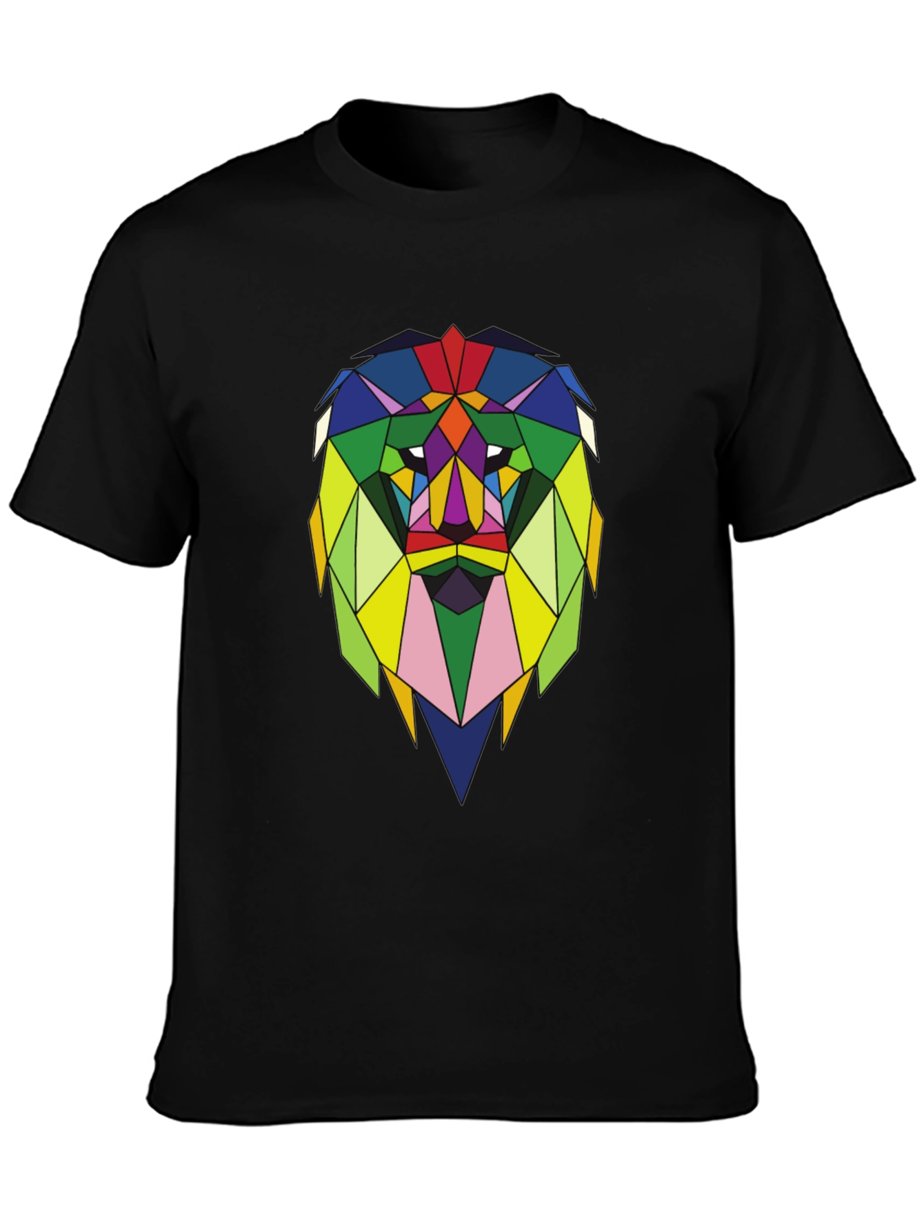 Geometric Lion Graphic Tee - Stylish Mens Black T-Shirt