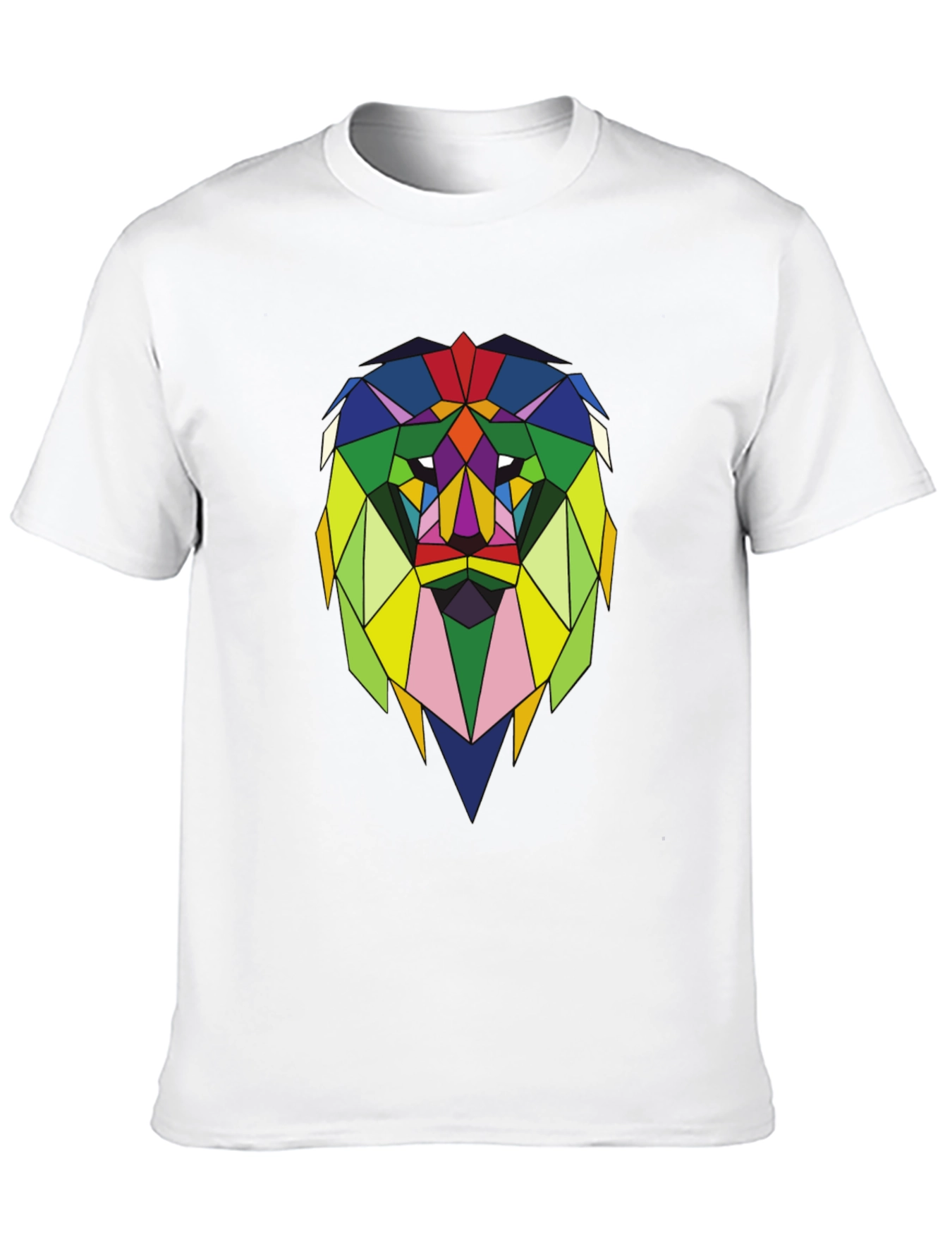 Geometric Lion Graphic Tee - Stylish Mens Black T-Shirt
