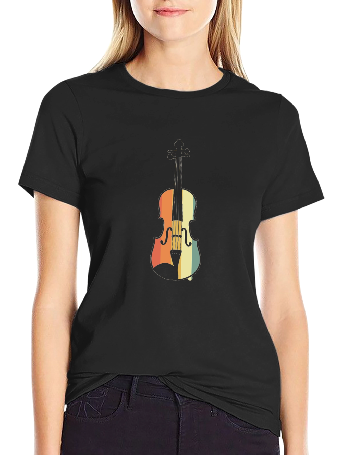 Retro Violin Graphic Tee - Black