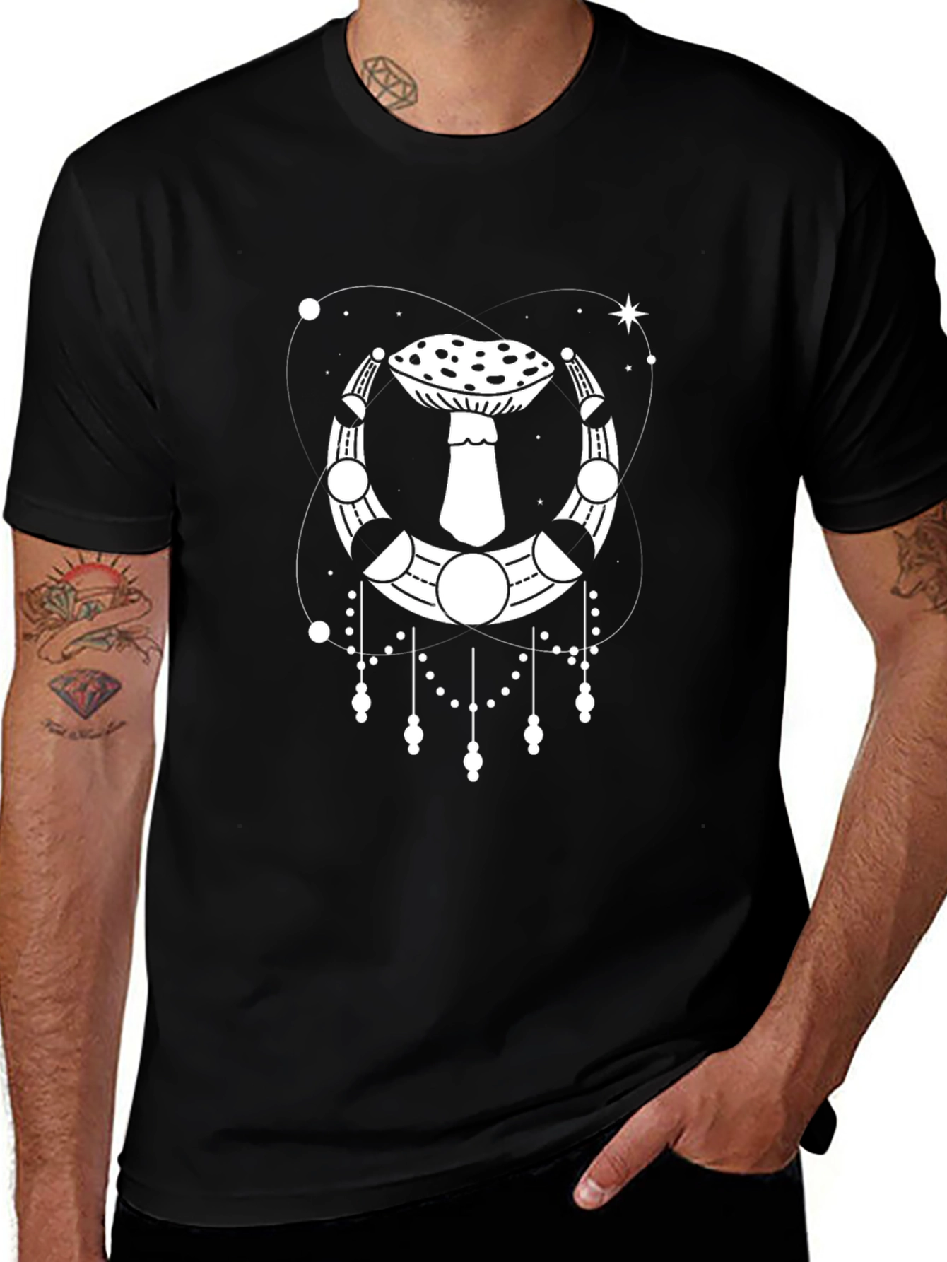 Mushroom Moon Phase Black T-Shirt