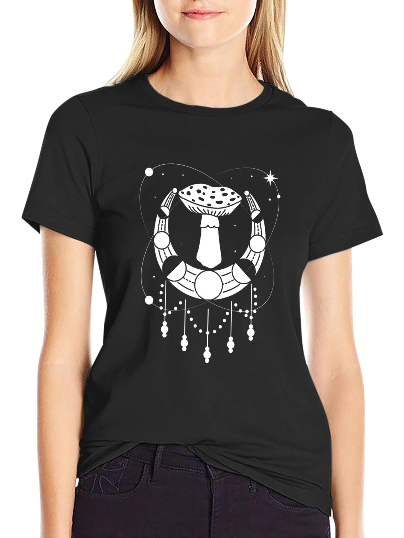 Mushroom Moon Phase Black T-Shirt