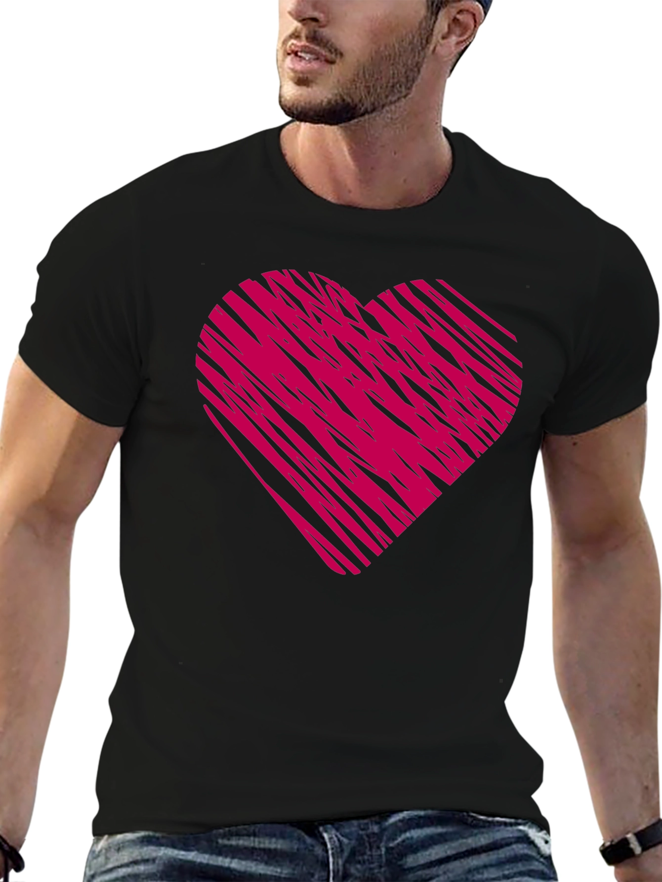 Black T-Shirt with Pink Heart Design