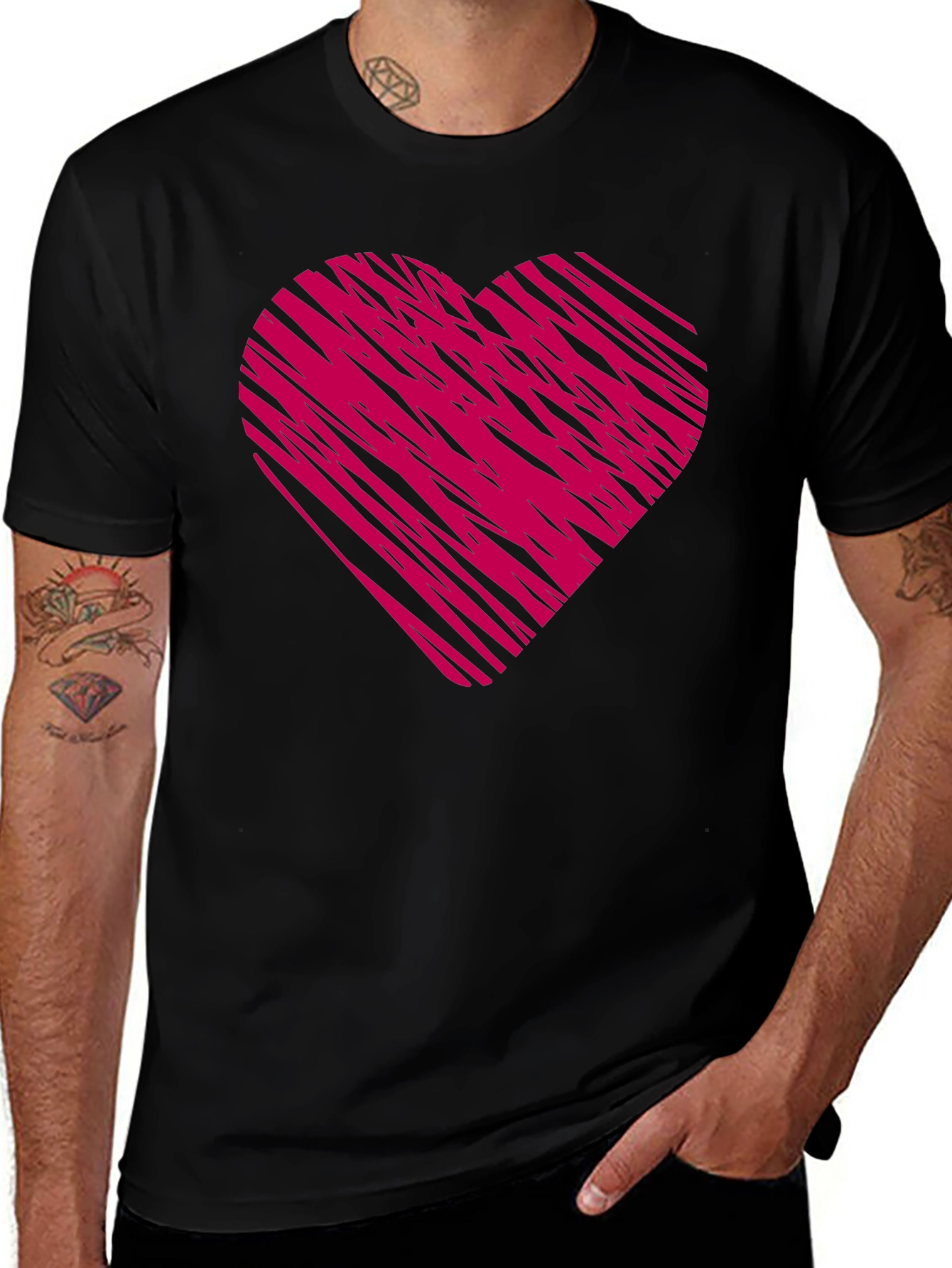 Black T-Shirt with Pink Heart Design