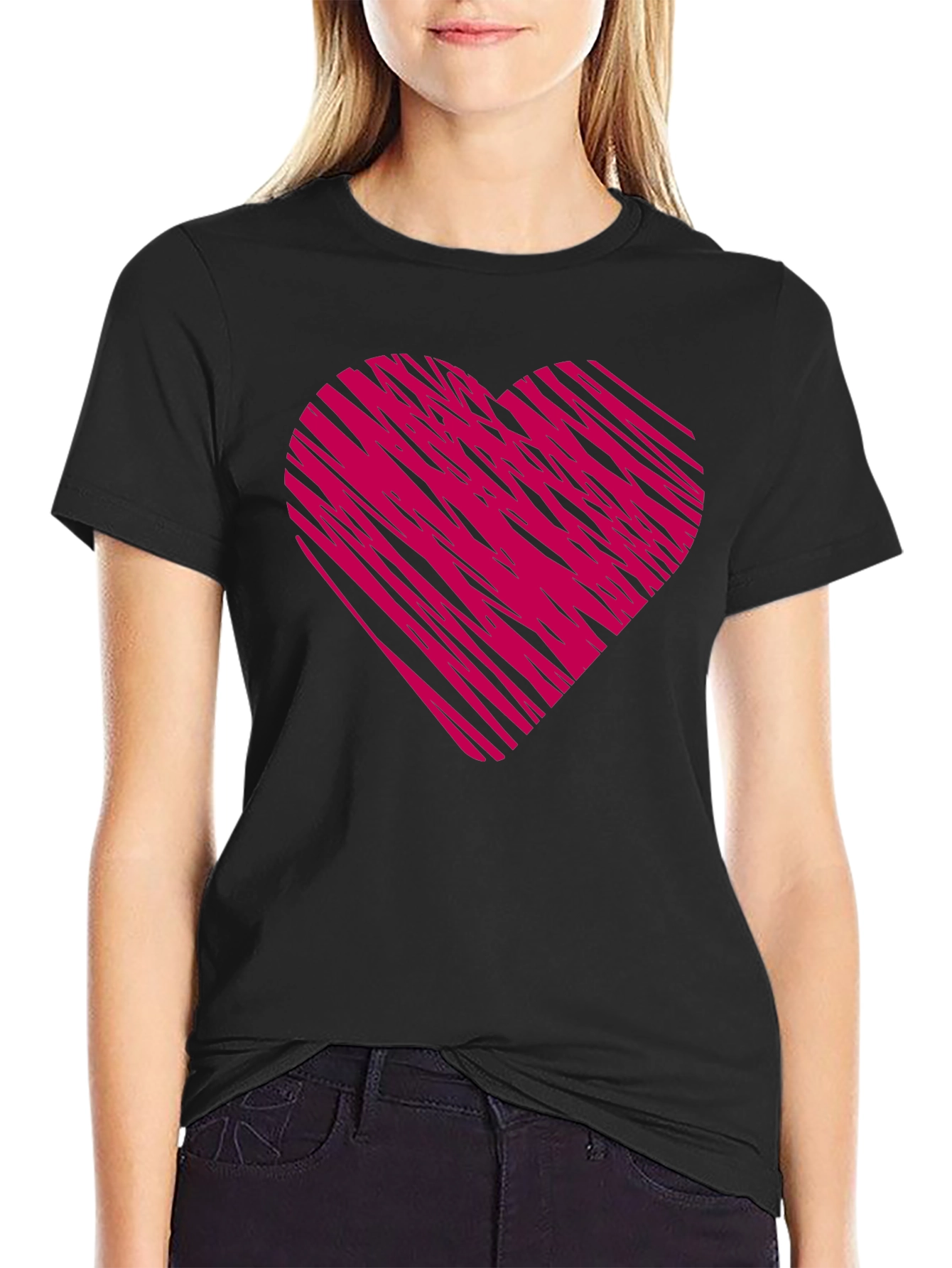 Black T-Shirt with Pink Heart Design