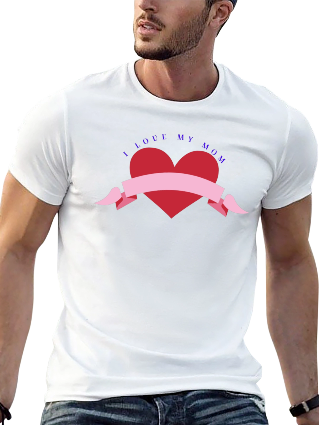 I Love My Mom Black T-Shirt with Heart Graphic