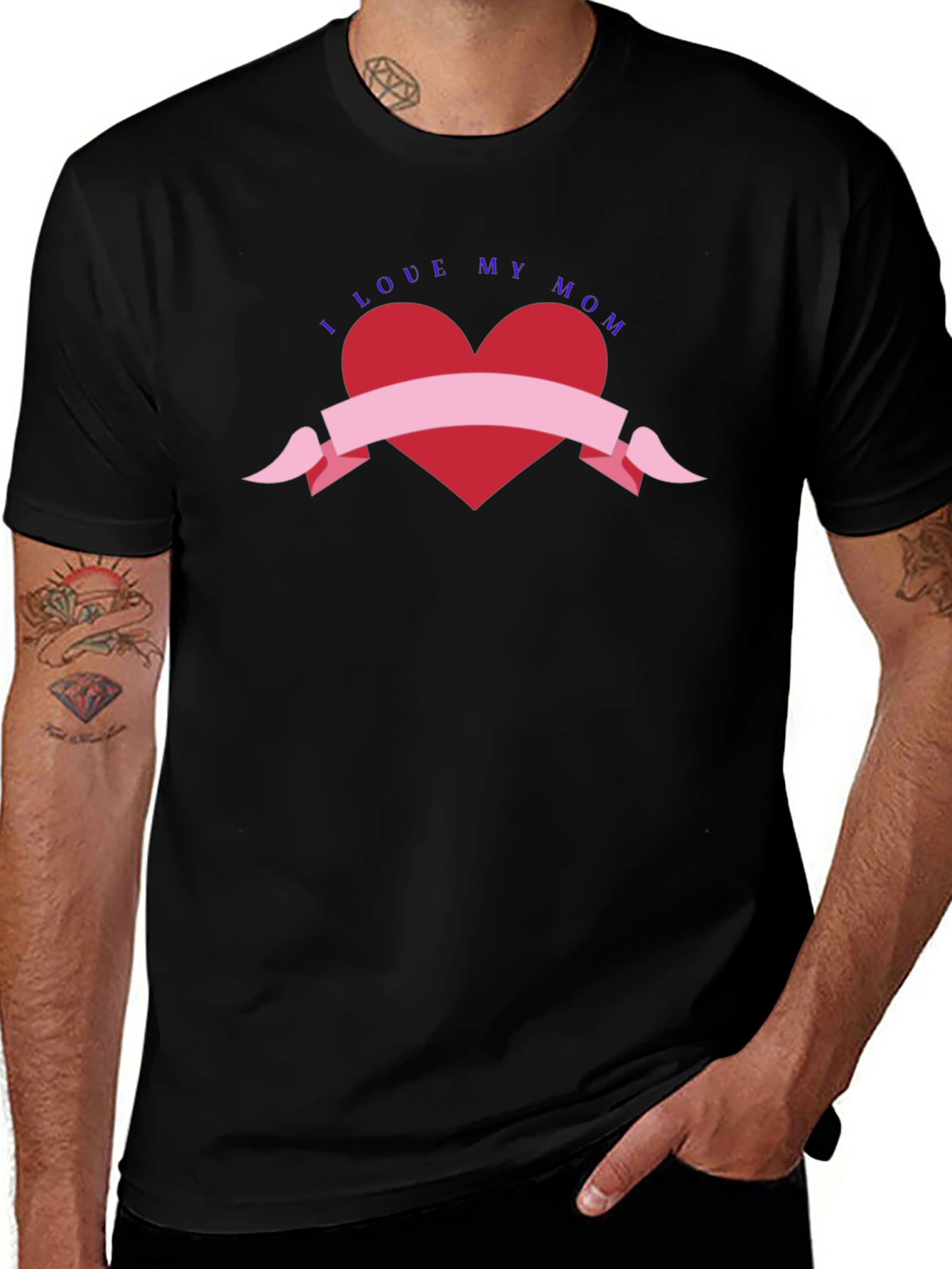 I Love My Mom Black T-Shirt with Heart Graphic