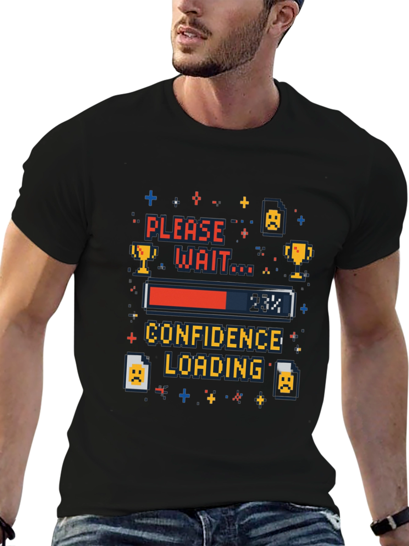 Confidence Loading Pixel Art Black Tee