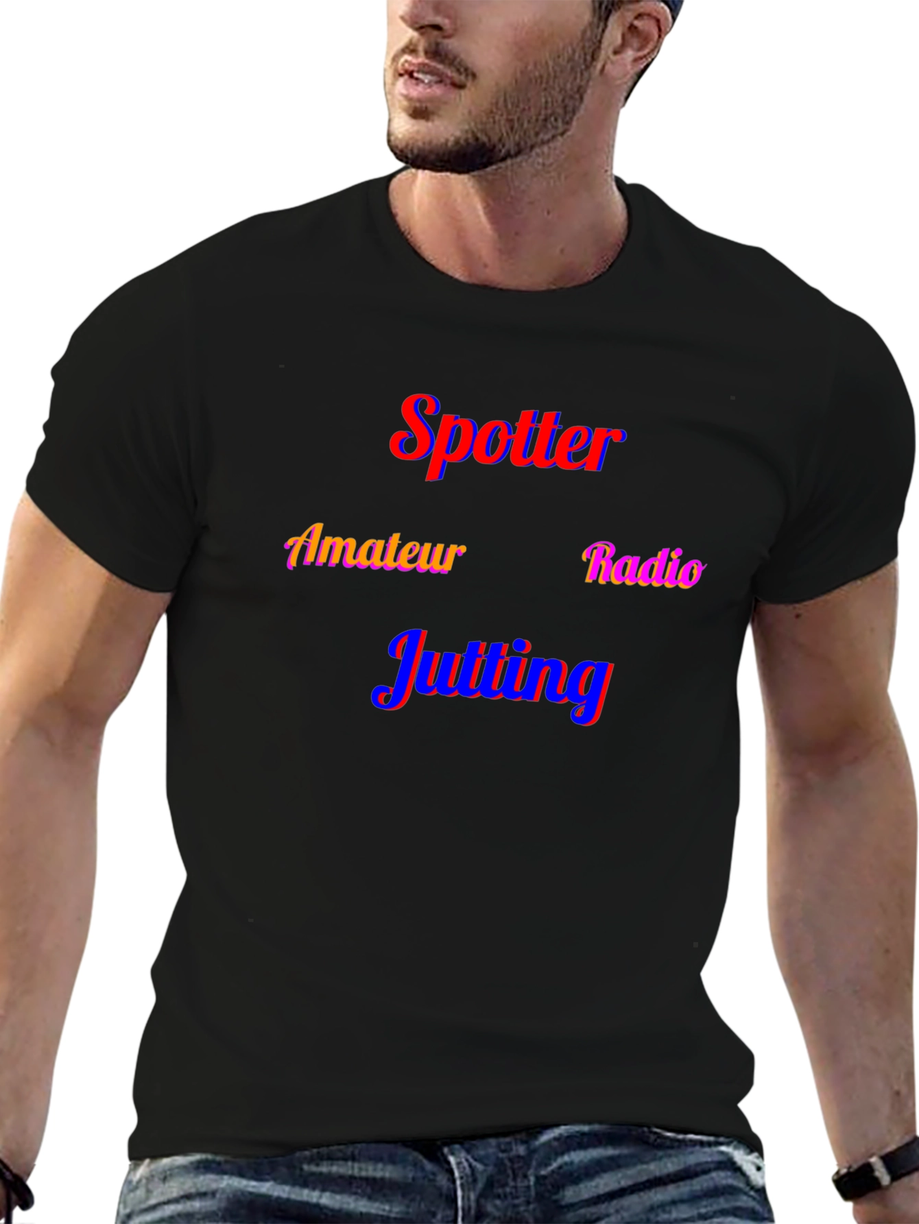 Spotter Amateur Radio Jutting Black T-Shirt