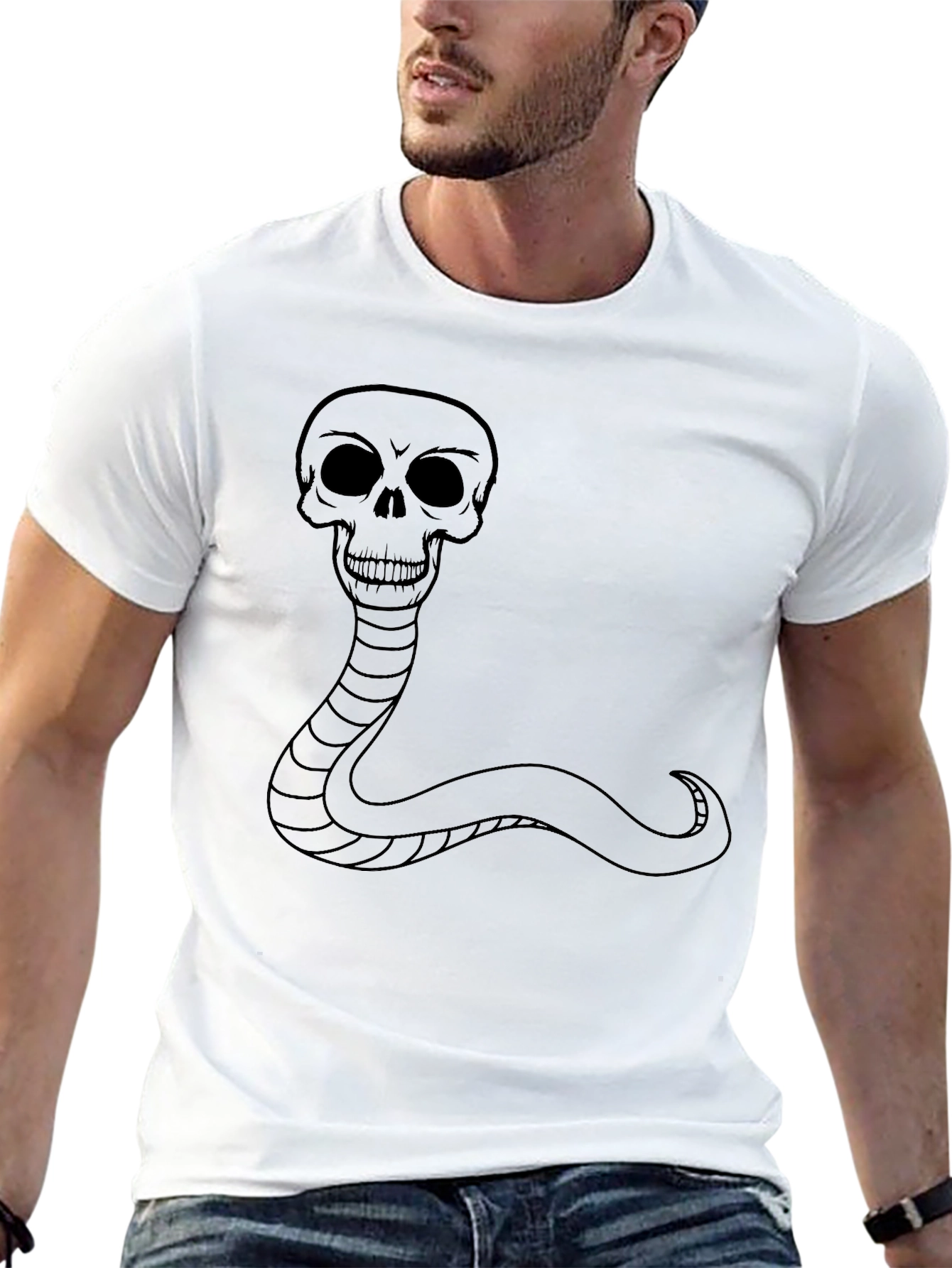 Skull Snake Graphic T-Shirt - Black Cotton Tee
