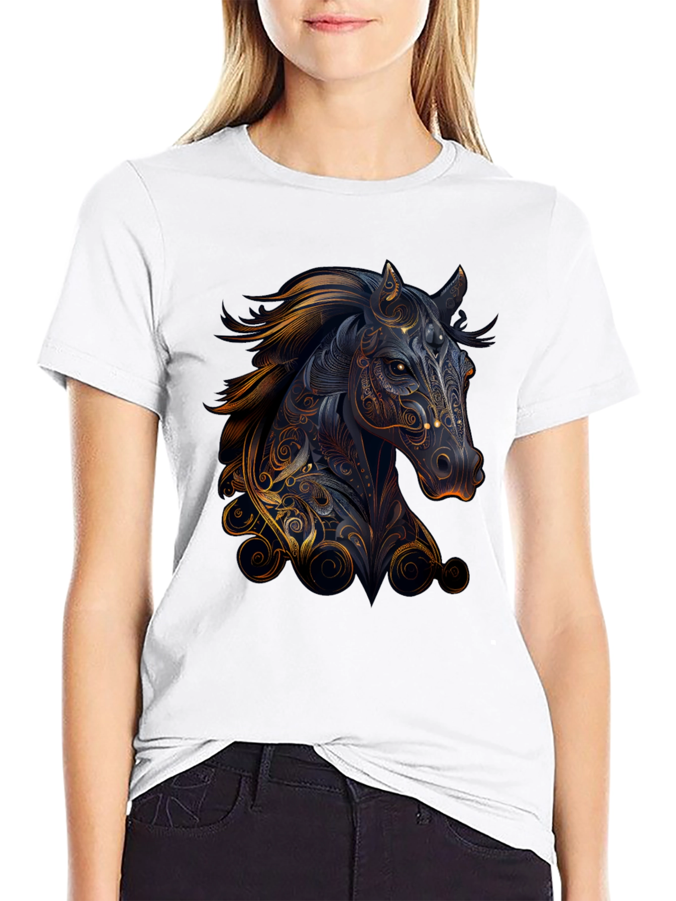 Horse Graphic Print Black T-Shirt