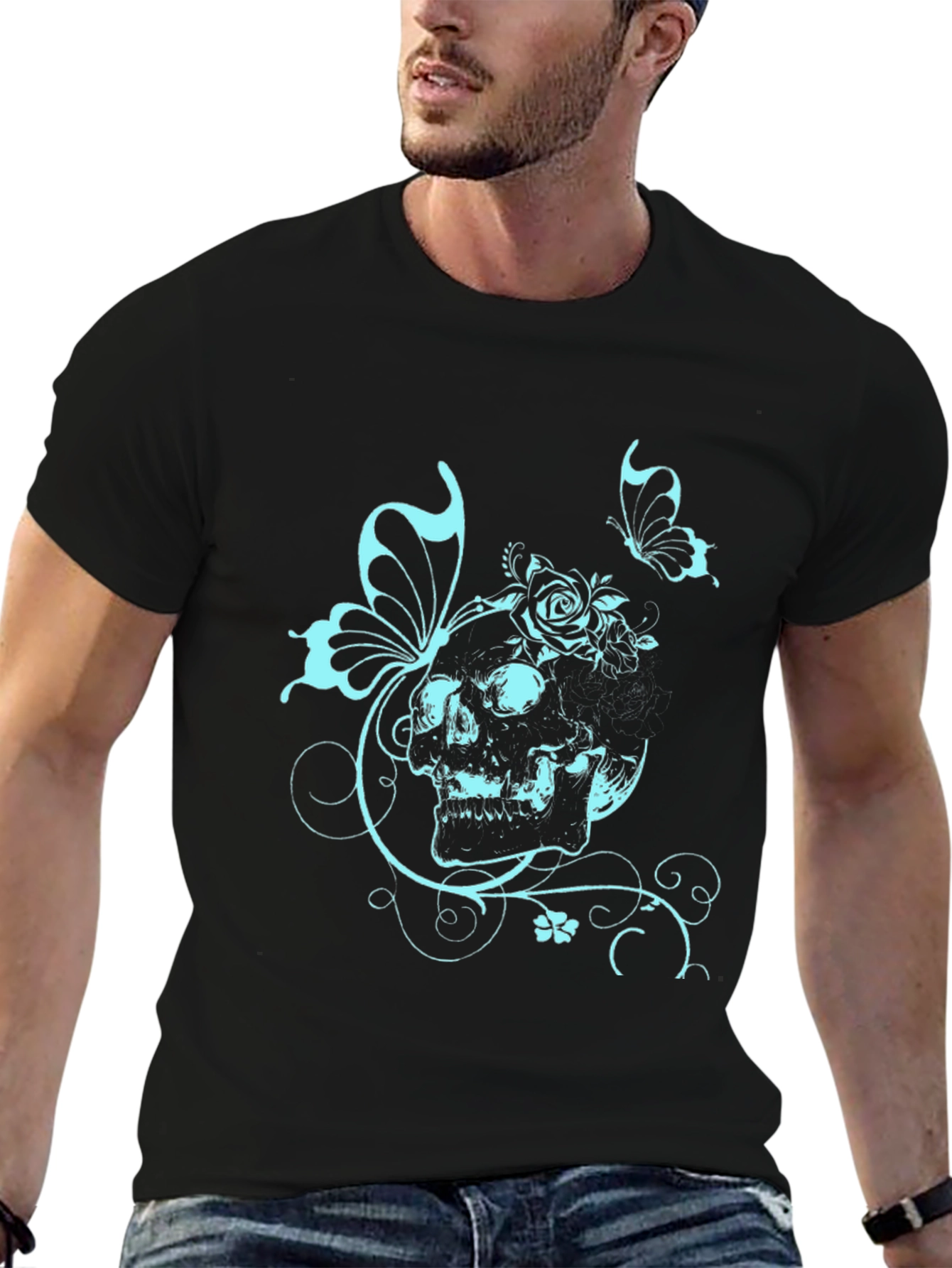 Skull Butterfly Graphic Tee - Edgy Style