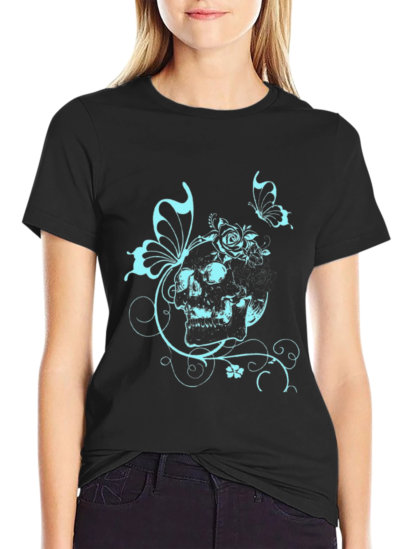 Skull Butterfly Graphic Tee - Edgy Style
