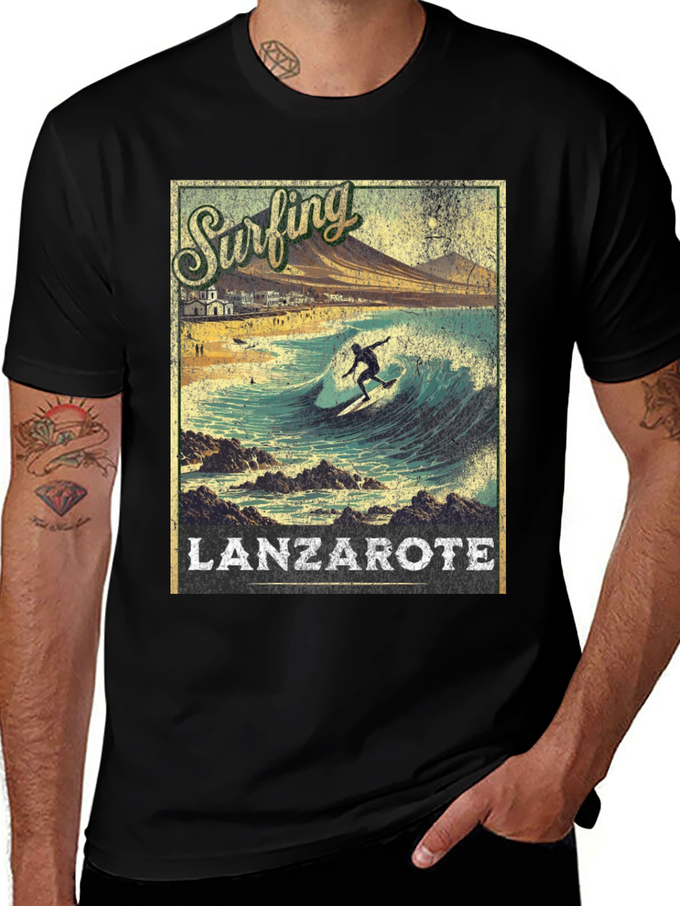 Surfing Lanzarote Graphic Tee - Black