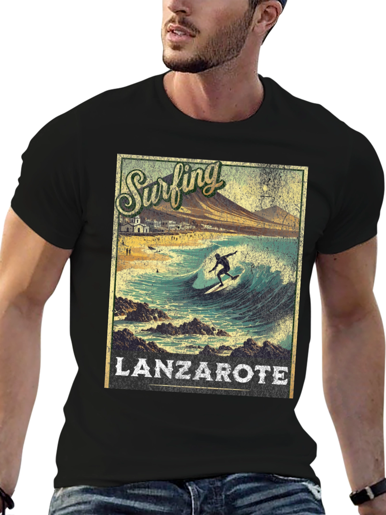 Surfing Lanzarote Graphic Tee - Black