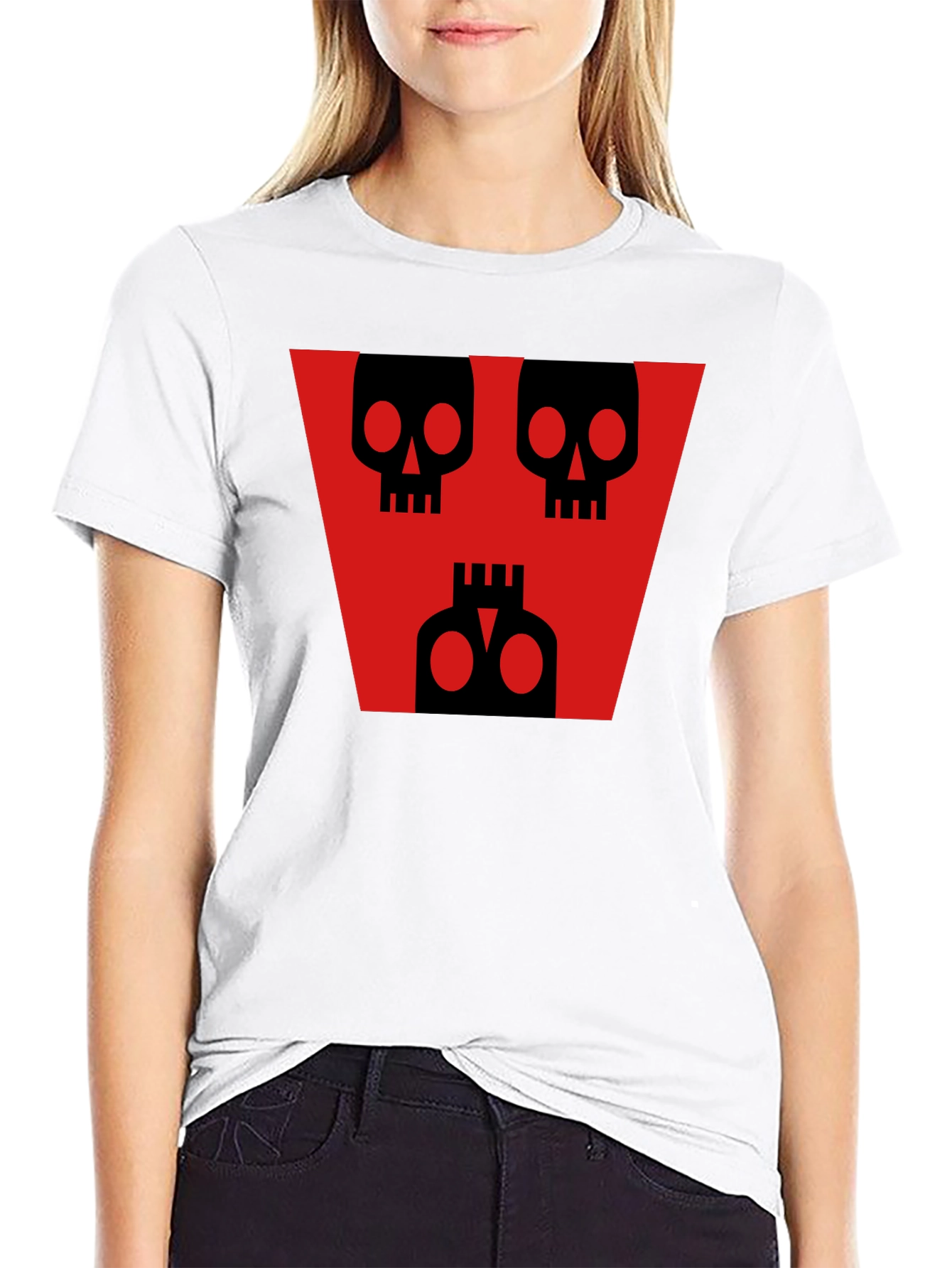 Skull Graphic Tee - Black Shirt Red Design