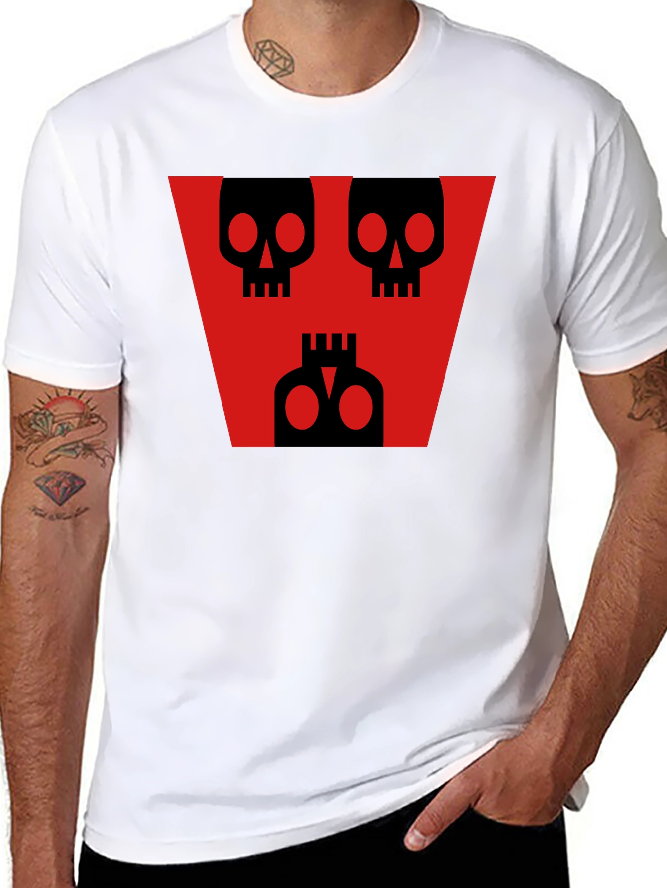 Skull Graphic Tee - Black Shirt Red Design