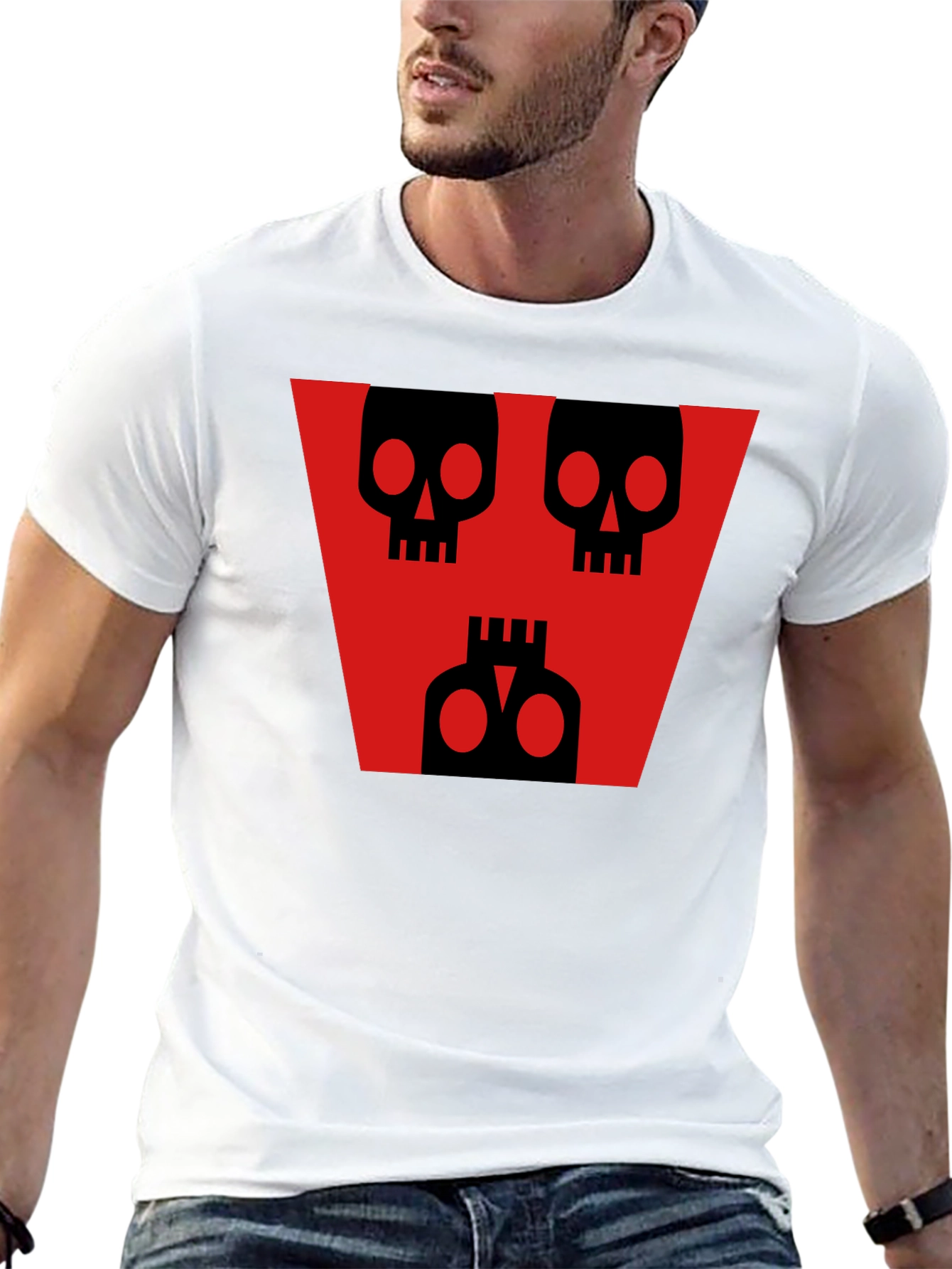Skull Graphic Tee - Black Shirt Red Design