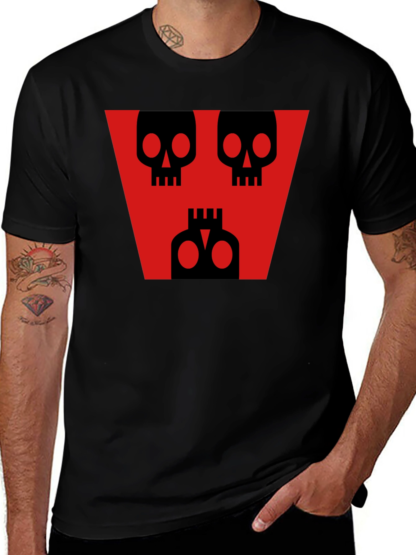 Skull Graphic Tee - Black Shirt Red Design