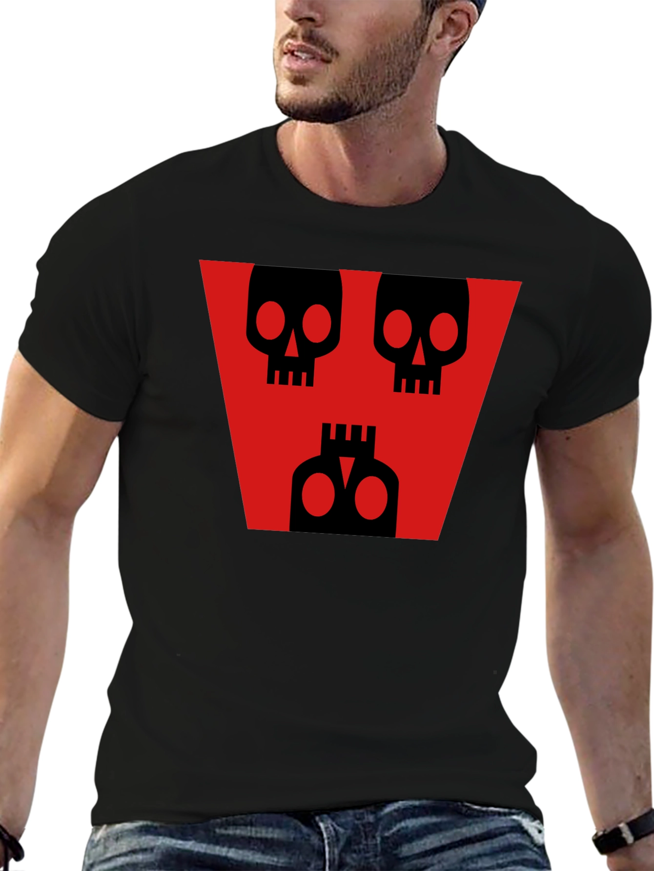 Skull Graphic Tee - Black Shirt Red Design