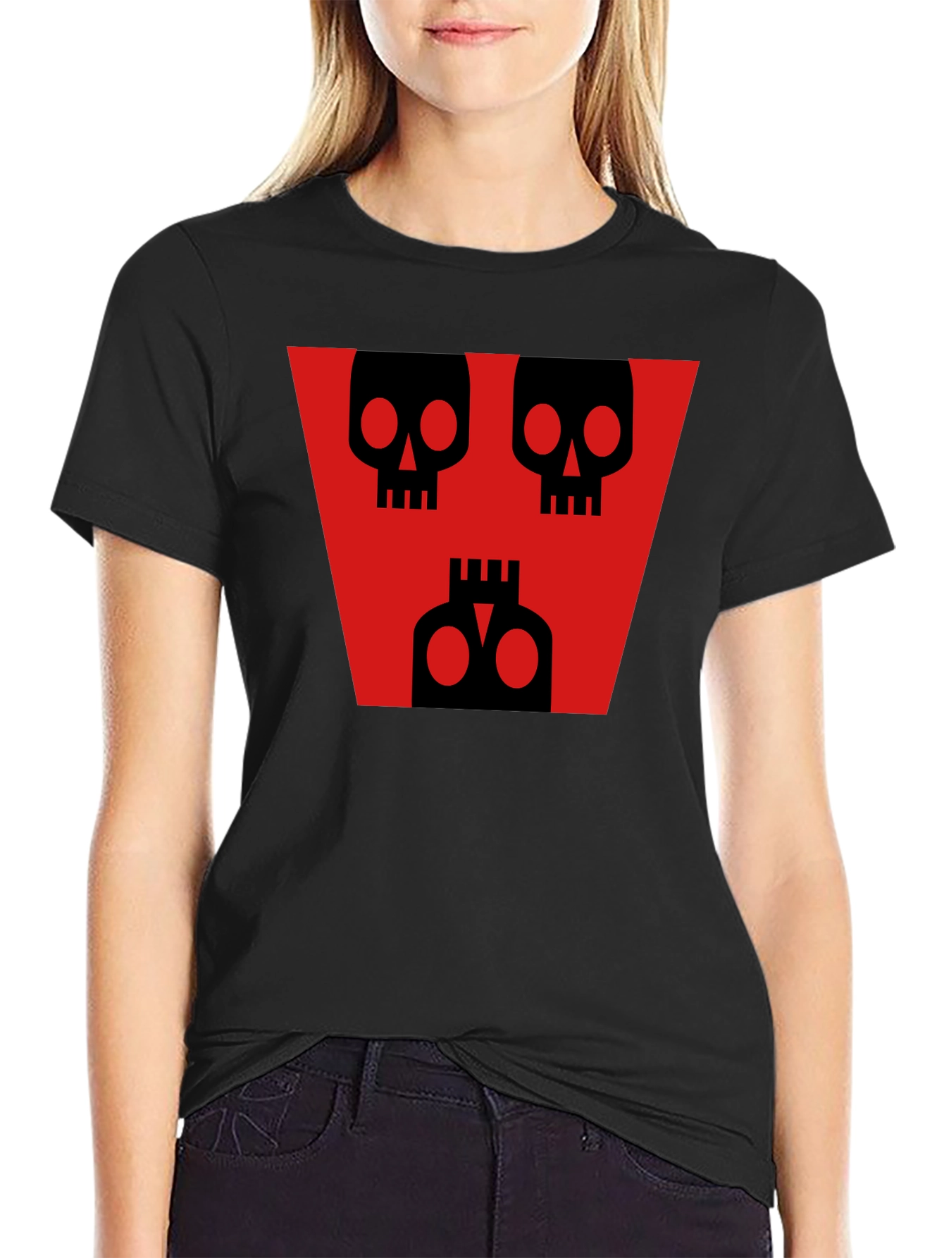 Skull Graphic Tee - Black Shirt Red Design