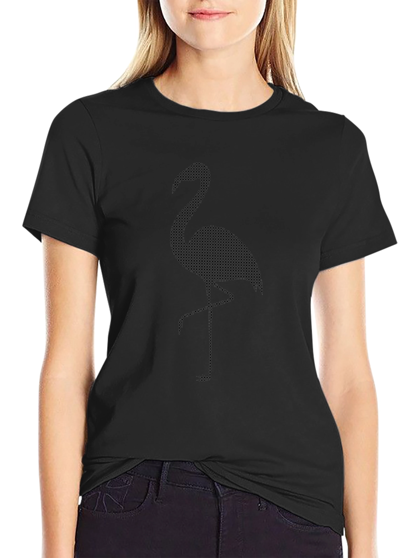 Black Flamingo Dot Print T-Shirt