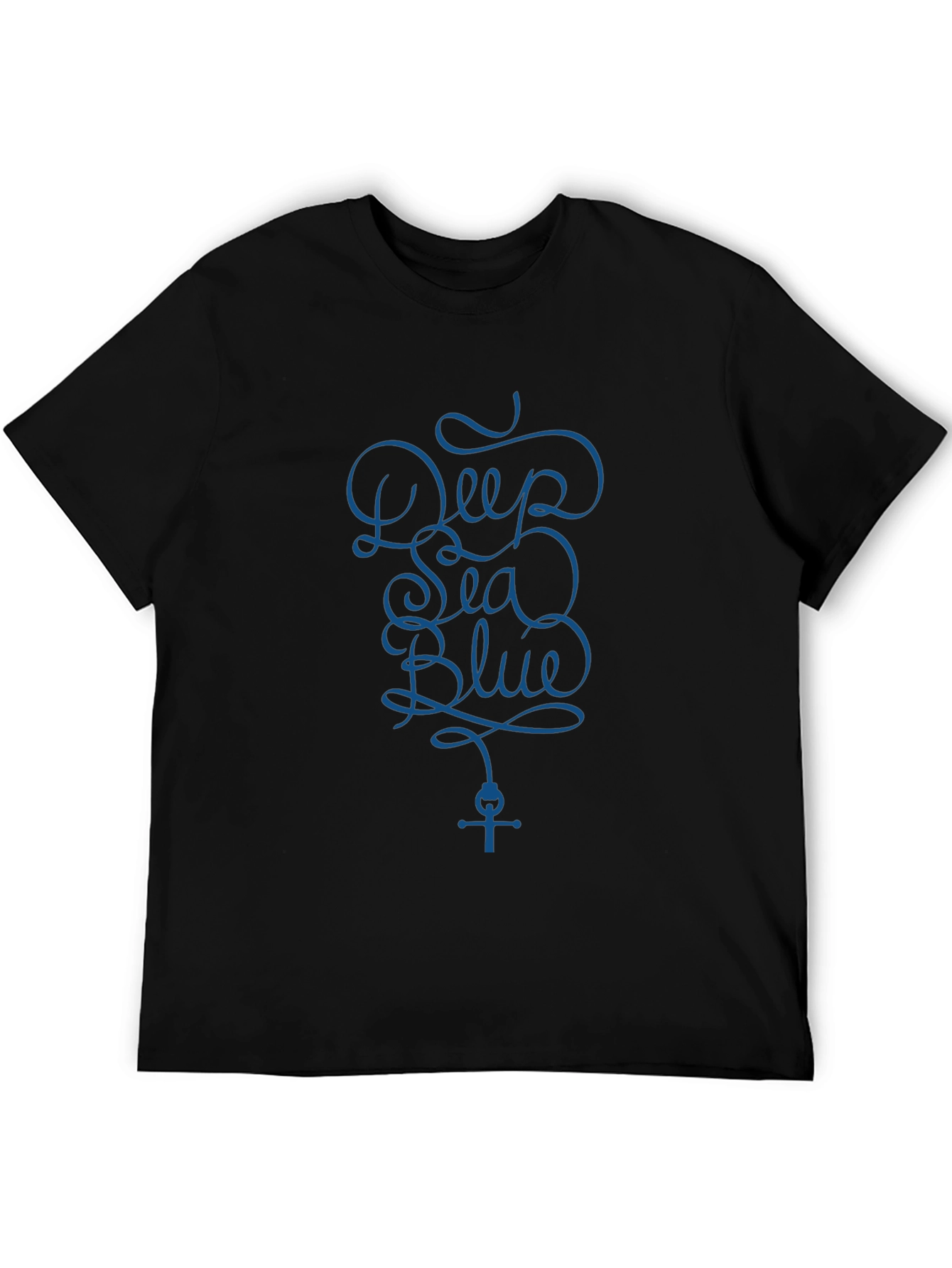 Deep Sea Blue Graphic Print Black T-Shirt