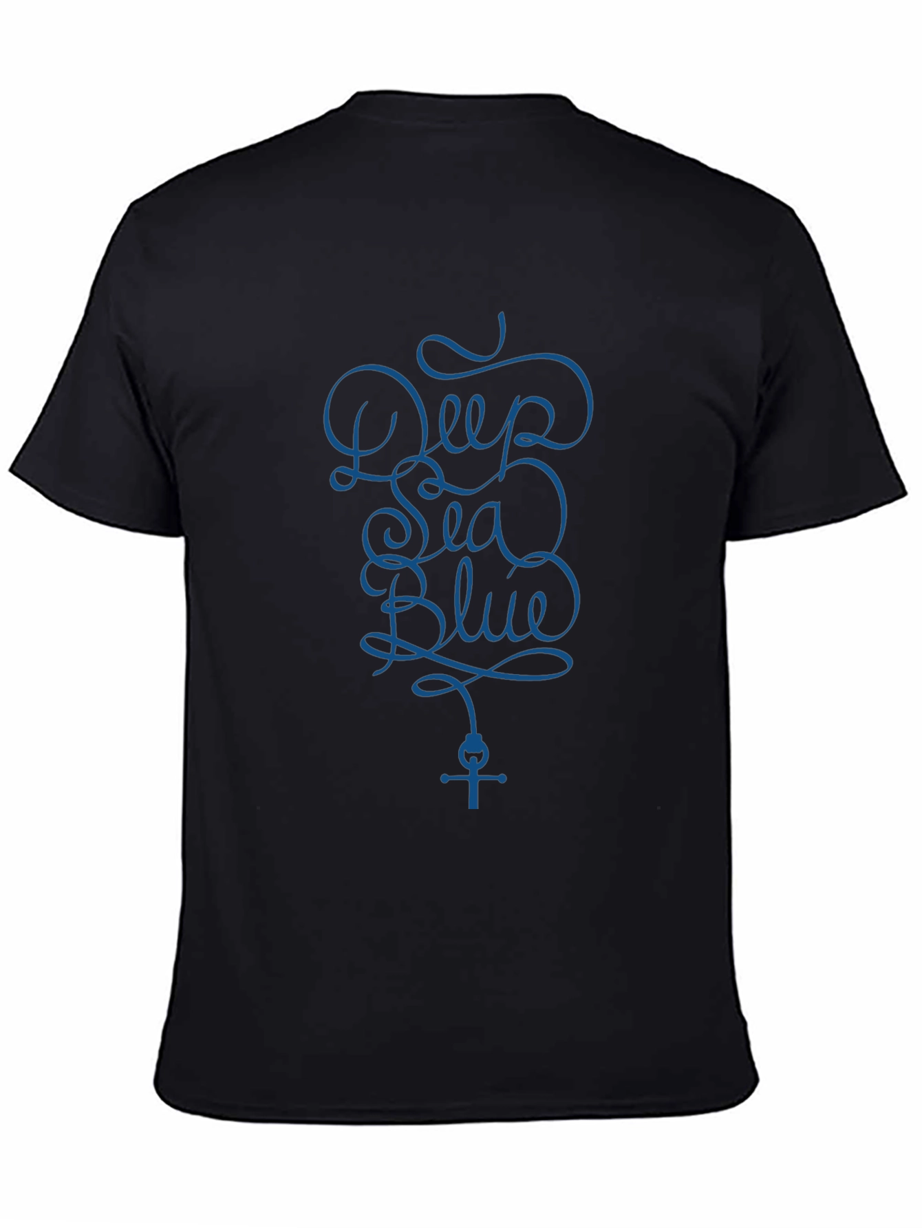 Deep Sea Blue Graphic Print Black T-Shirt