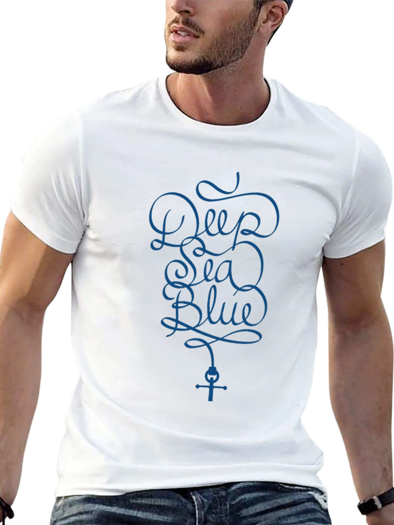 Deep Sea Blue Graphic Print Black T-Shirt