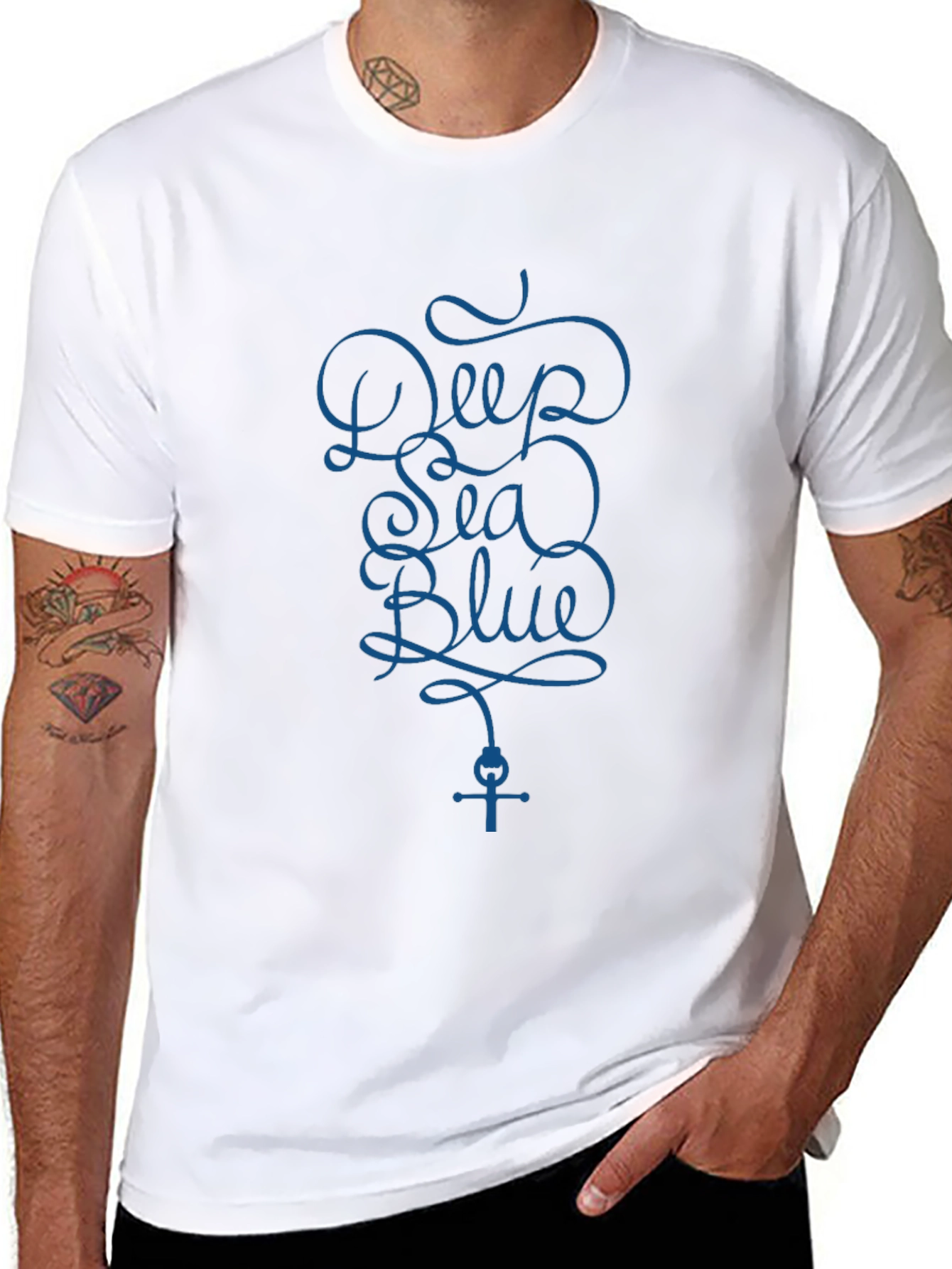 Deep Sea Blue Graphic Print Black T-Shirt