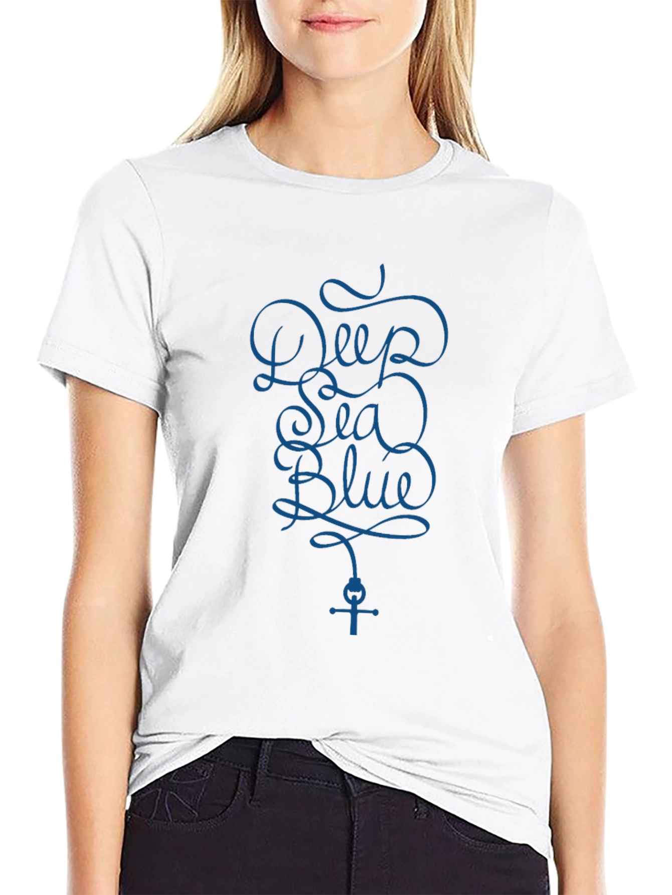 Deep Sea Blue Graphic Print Black T-Shirt