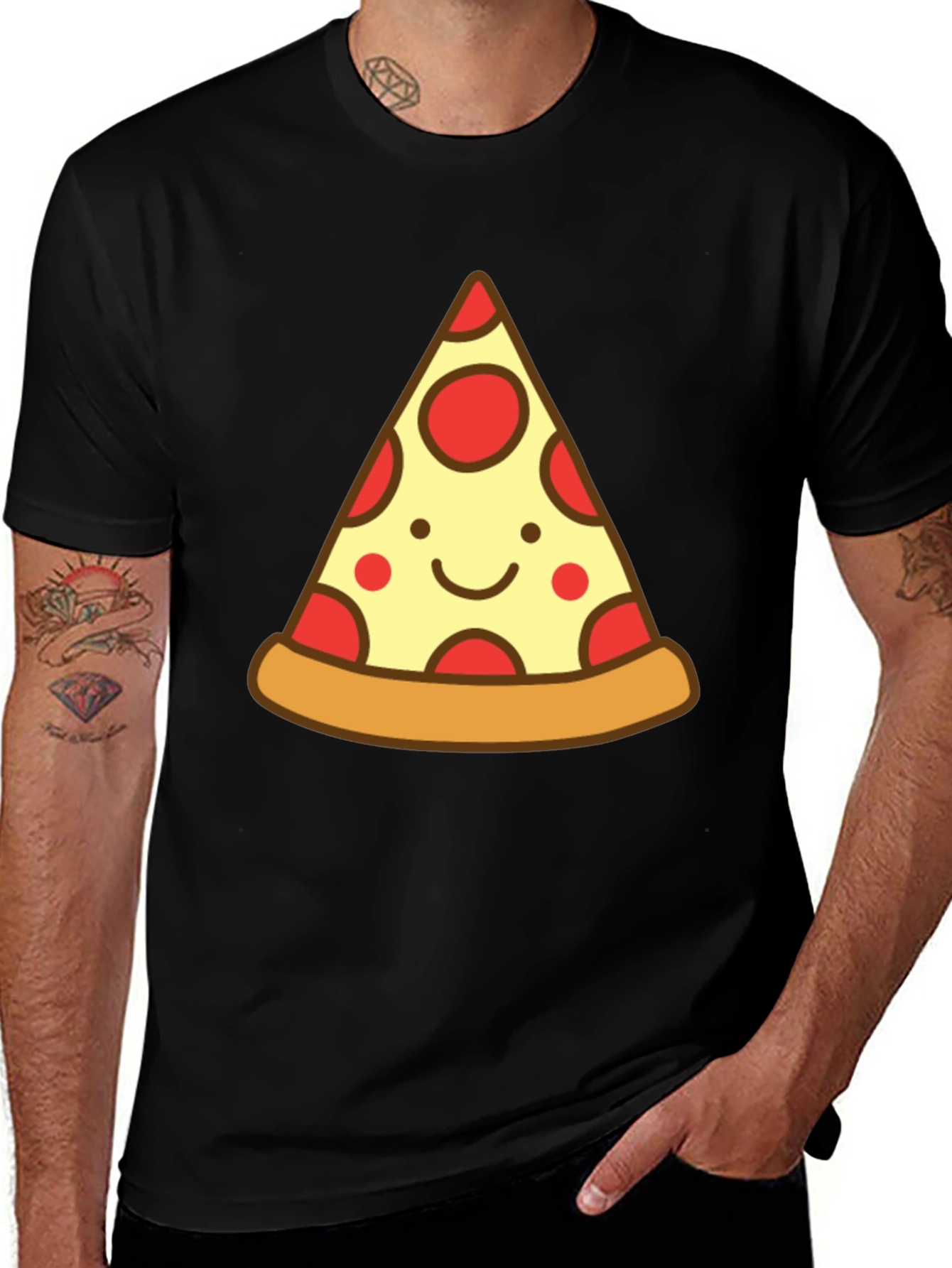 Cute Pizza Slice Graphic Tee - Unisex Black T-Shirt