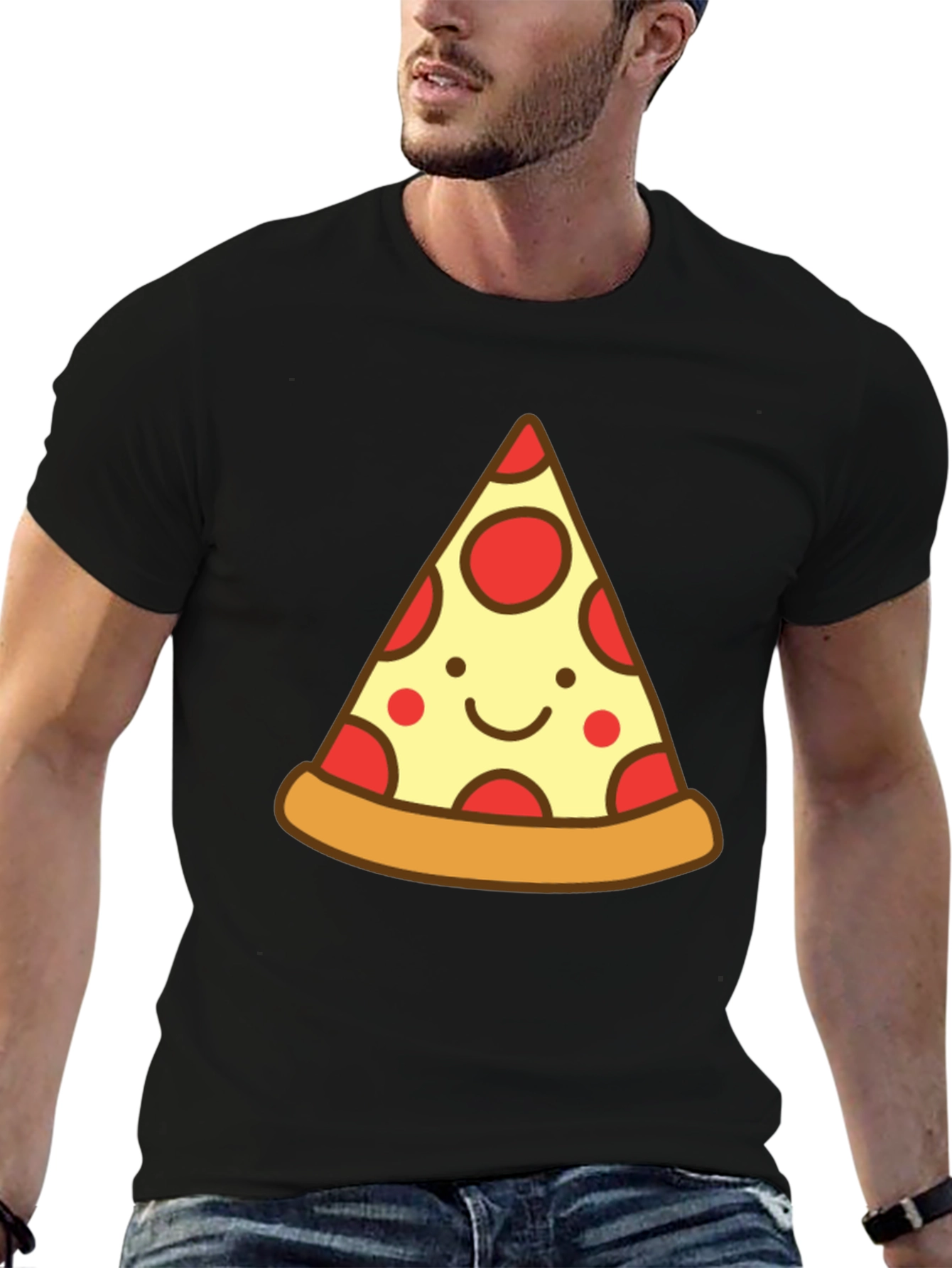 Cute Pizza Slice Graphic Tee - Unisex Black T-Shirt