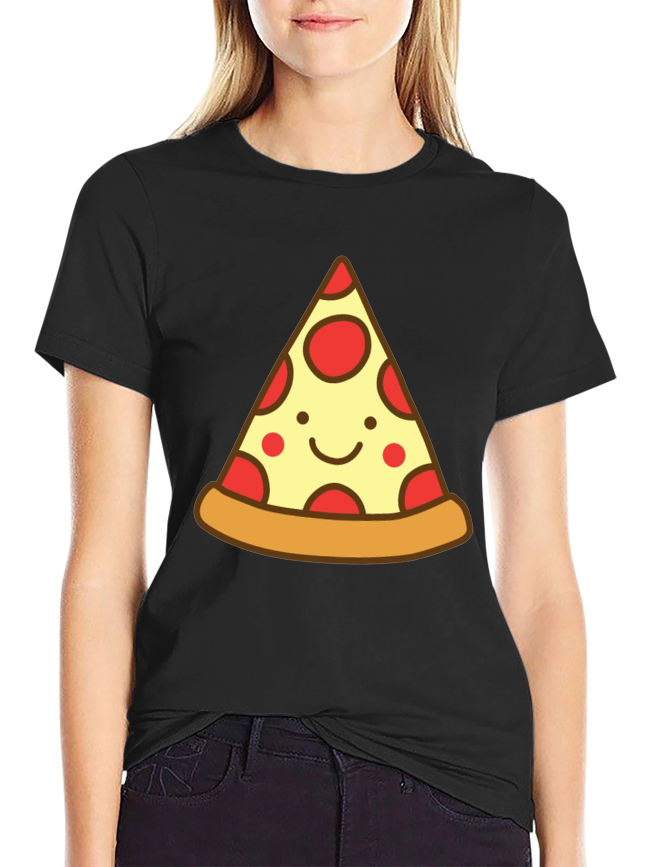 Cute Pizza Slice Graphic Tee - Unisex Black T-Shirt