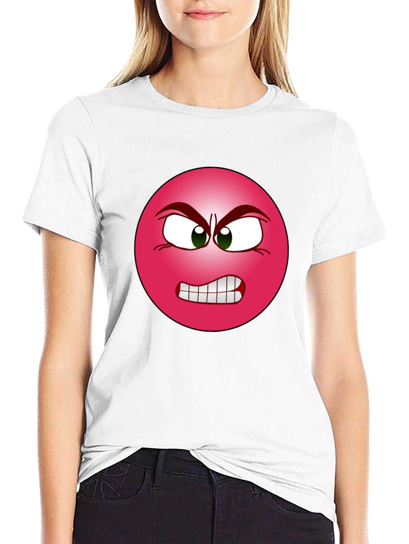 Angry Emoji Graphic Tee - Black Cotton T-Shirt
