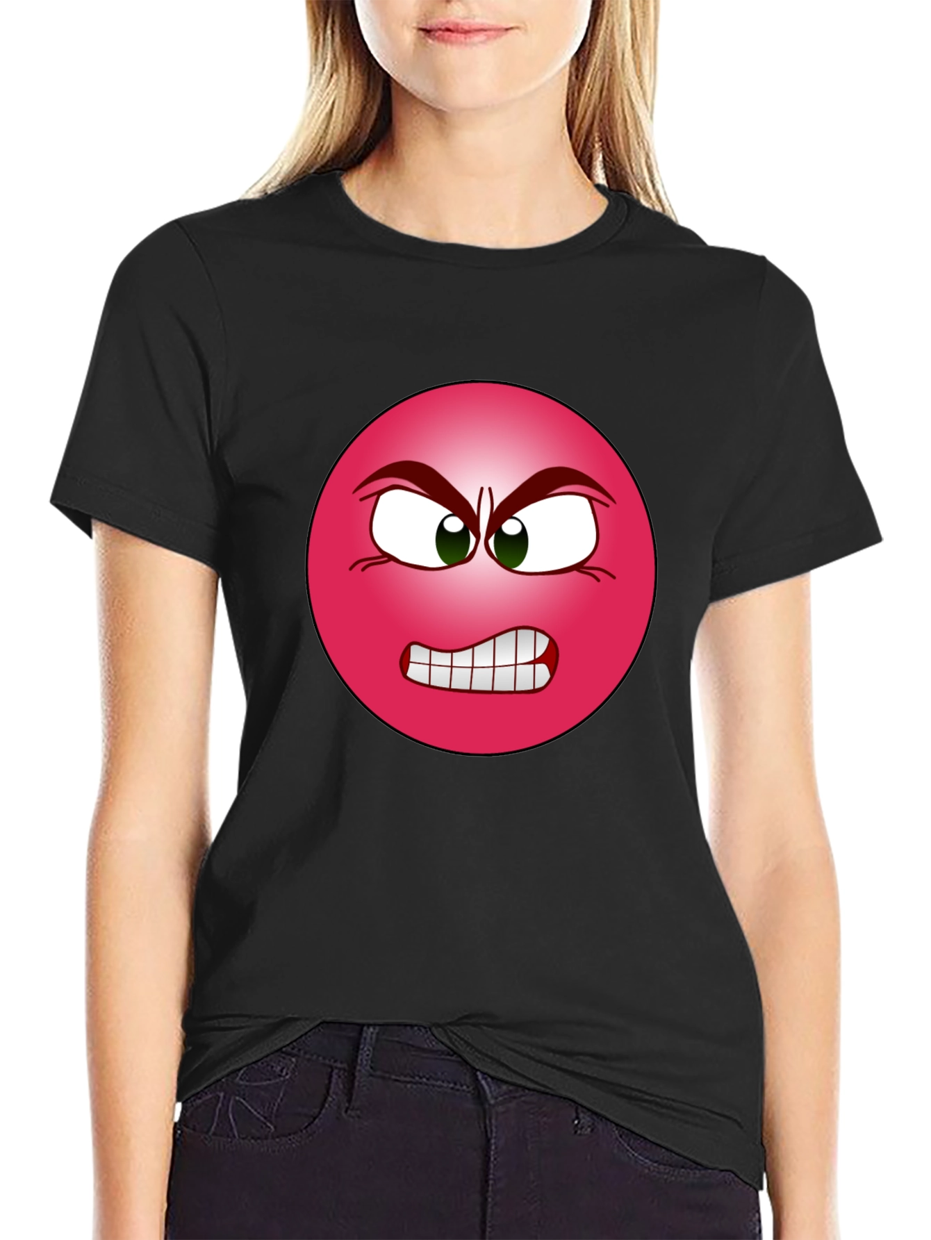 Angry Emoji Graphic Tee - Black Cotton T-Shirt