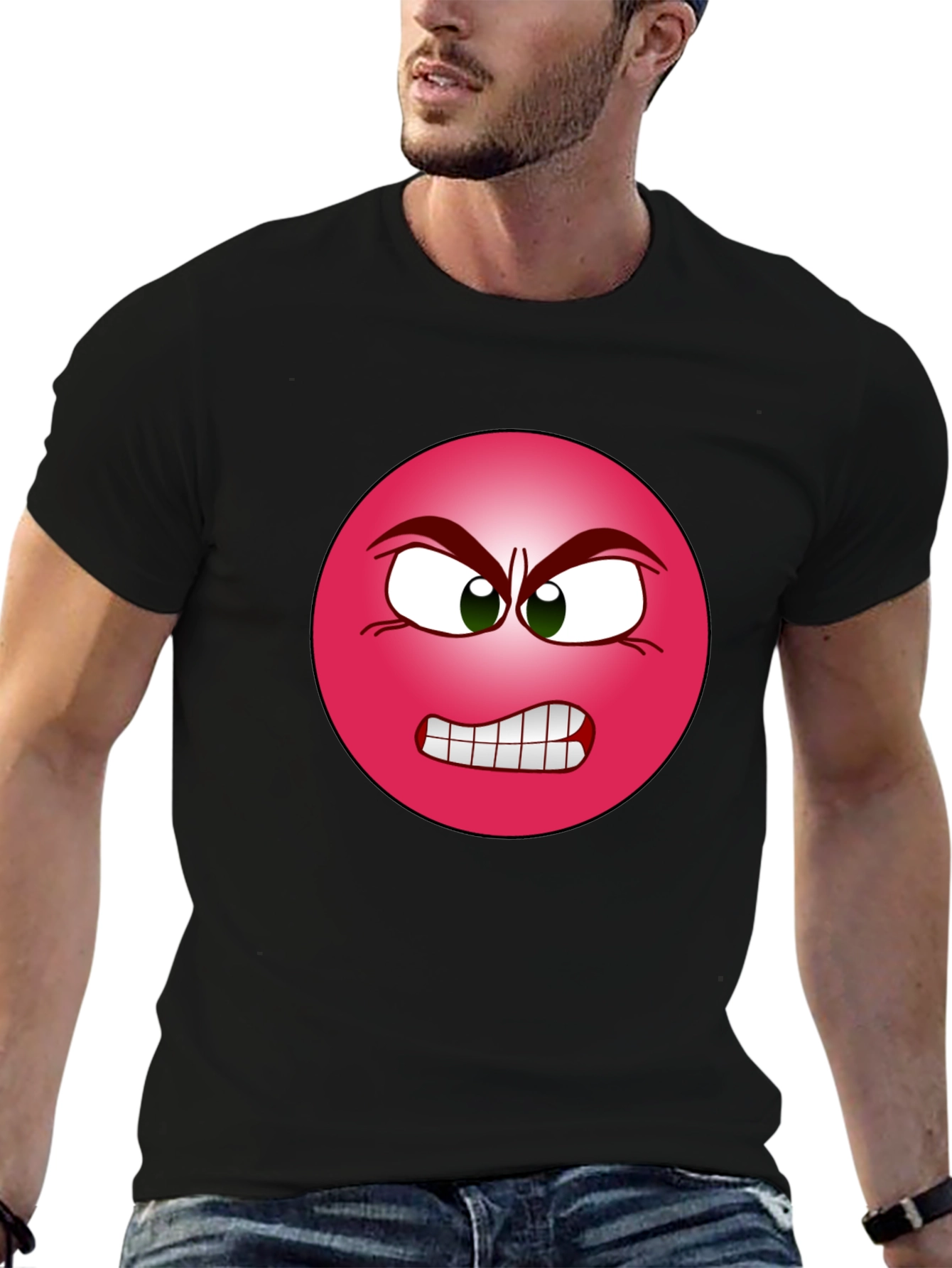 Angry Emoji Graphic Tee - Black Cotton T-Shirt