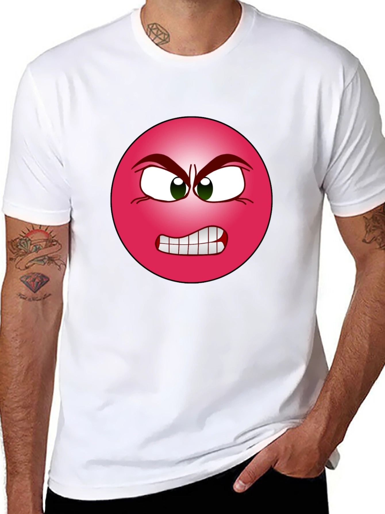 Angry Emoji Graphic Tee - Black Cotton T-Shirt