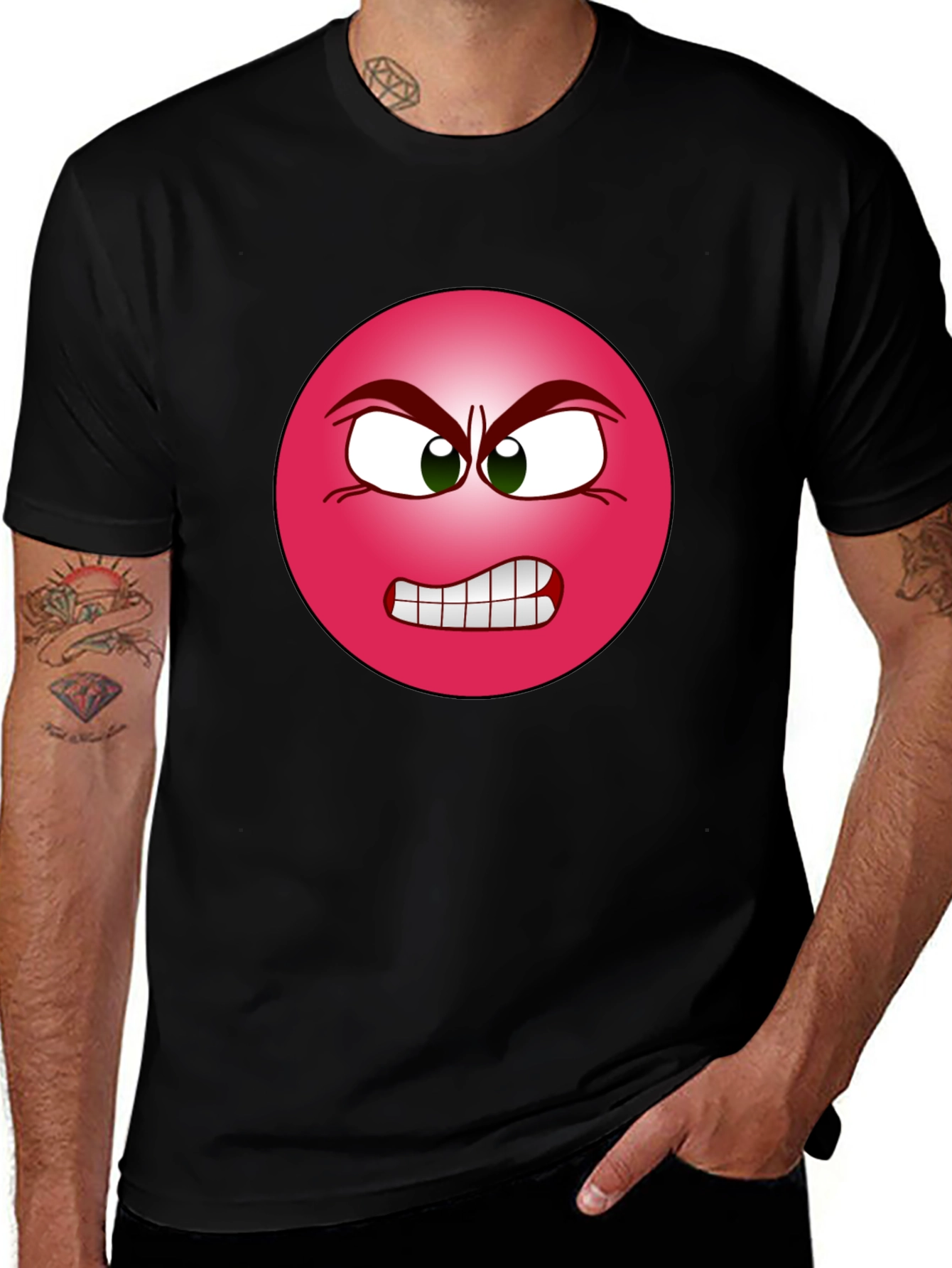 Angry Emoji Graphic Tee - Black Cotton T-Shirt