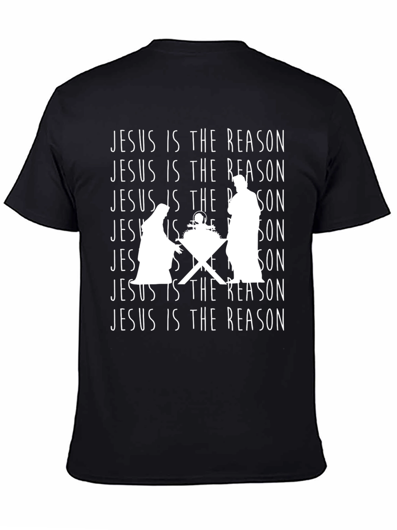 Jesus Is The Reason Nativity Scene Black T-Shirt
