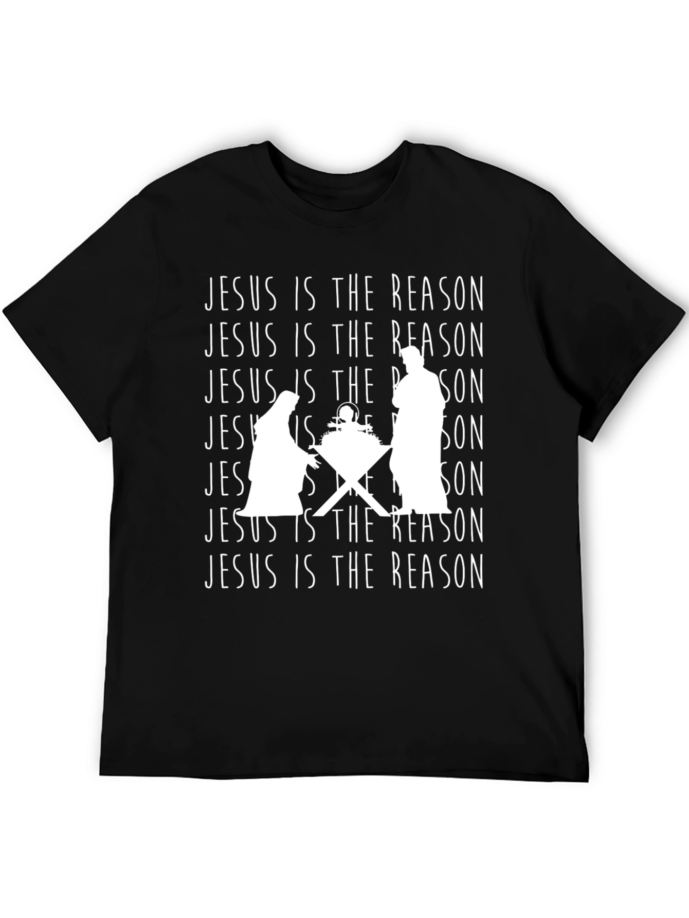 Jesus Is The Reason Nativity Scene Black T-Shirt