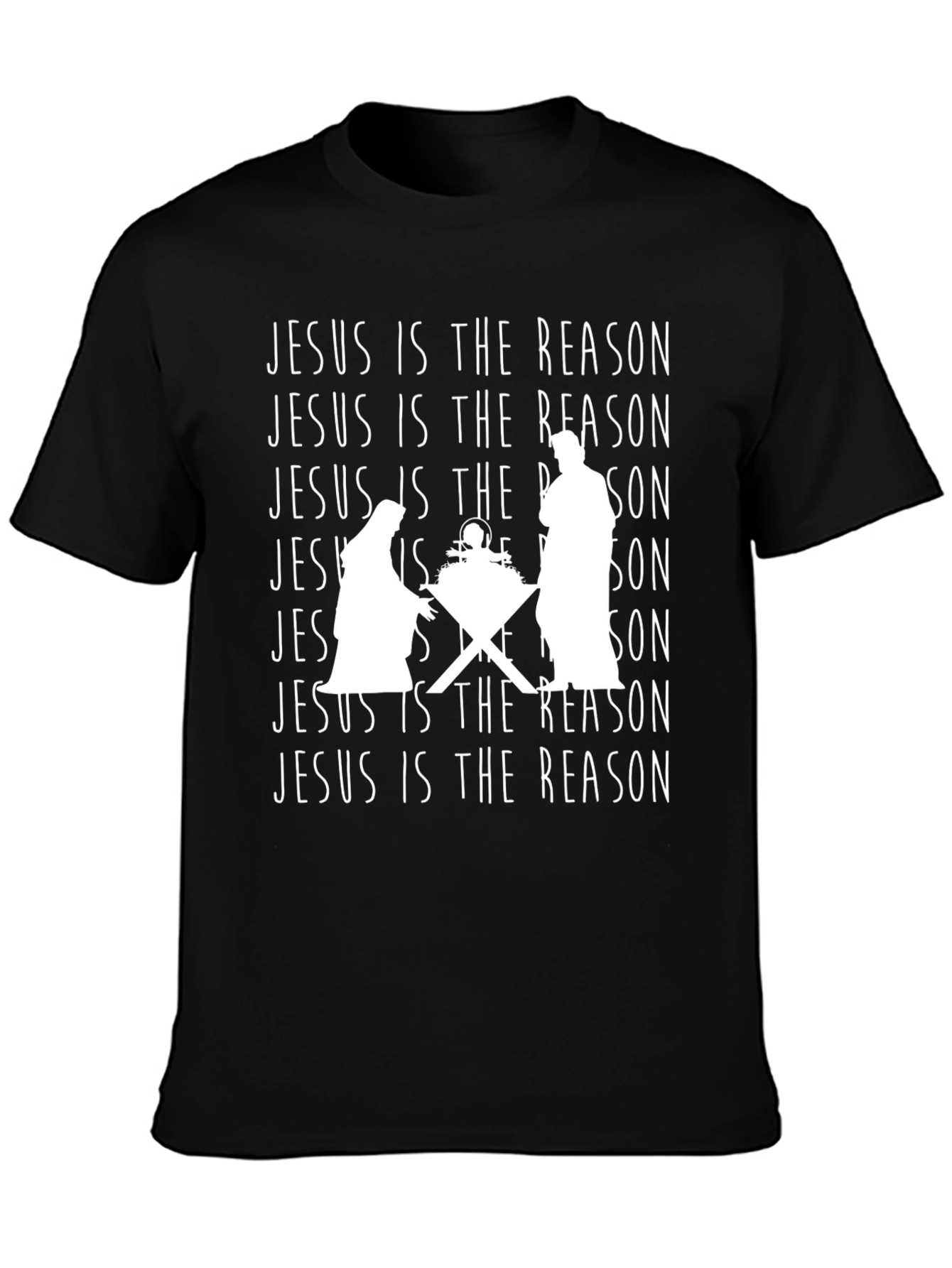Jesus Is The Reason Nativity Scene Black T-Shirt