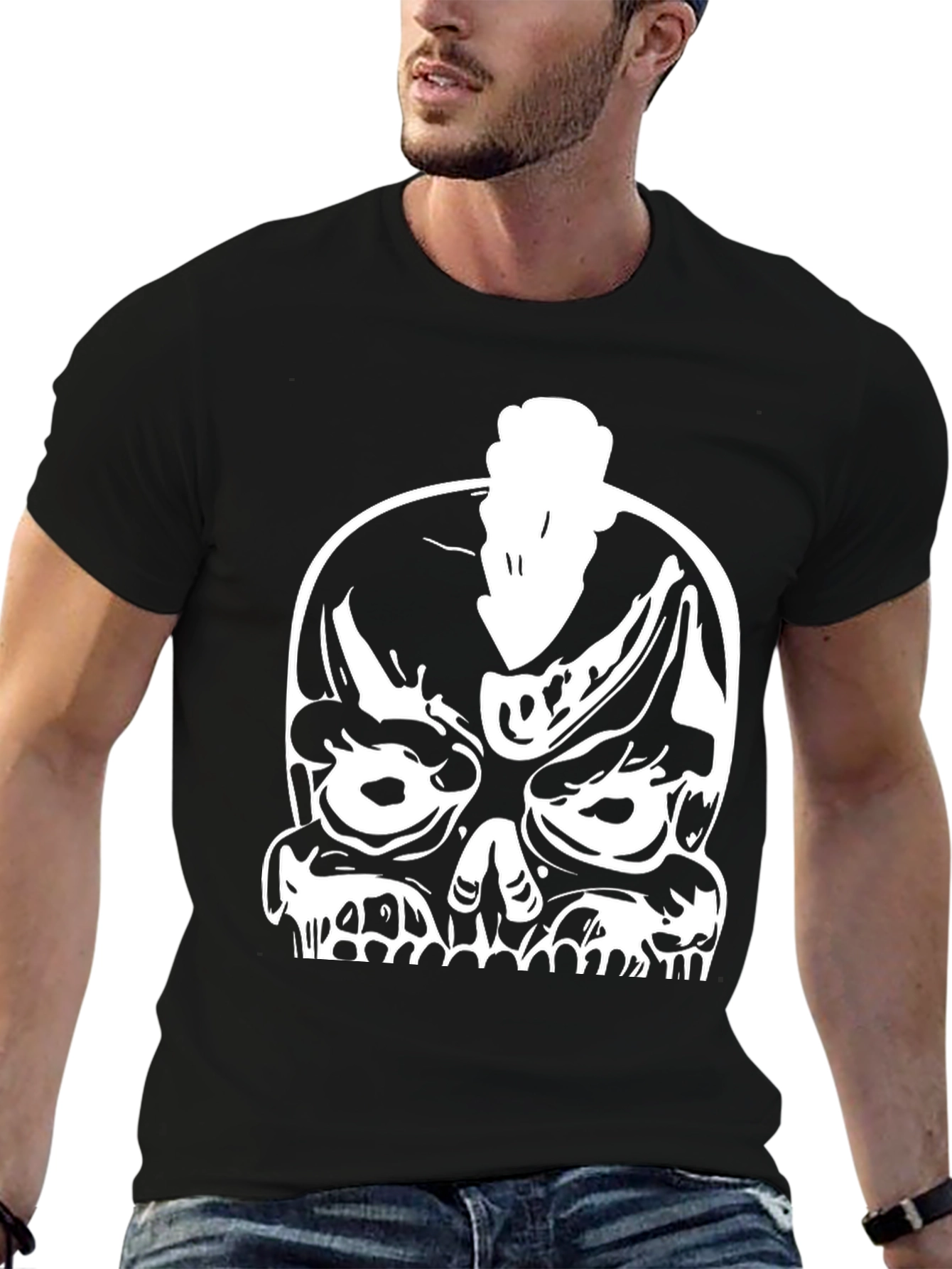 Skull Punk Graphic Tee - Bold Black Cotton T-Shirt