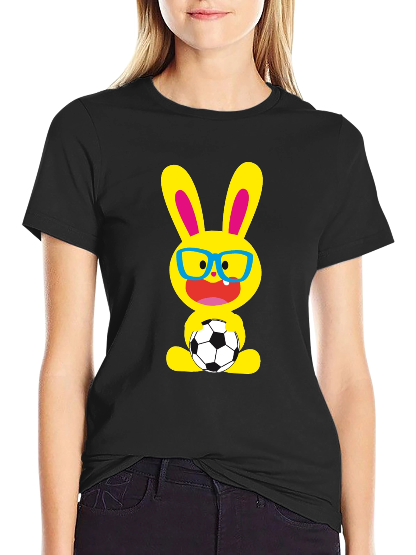 Funny Soccer Bunny Graphic T-Shirt