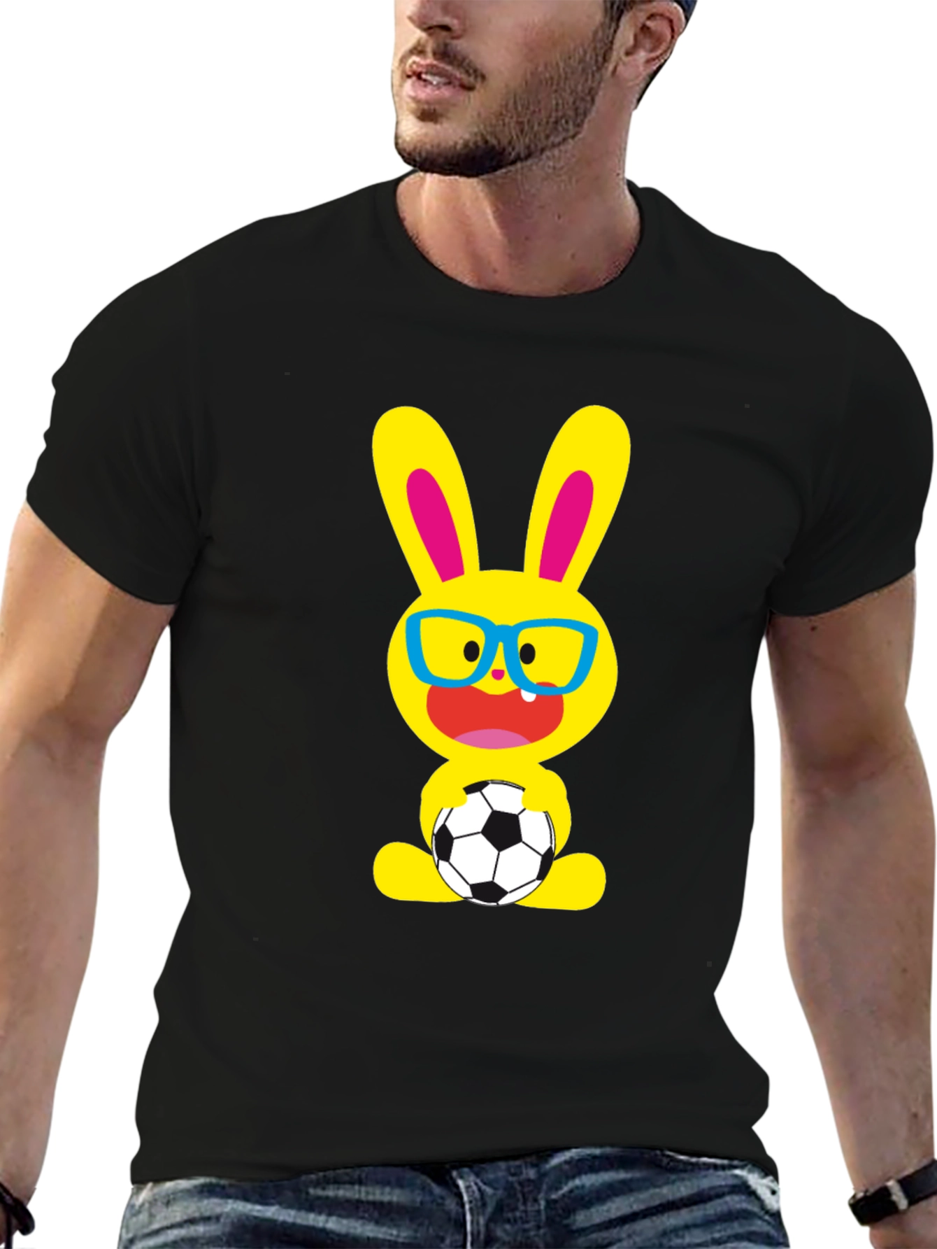 Funny Soccer Bunny Graphic T-Shirt
