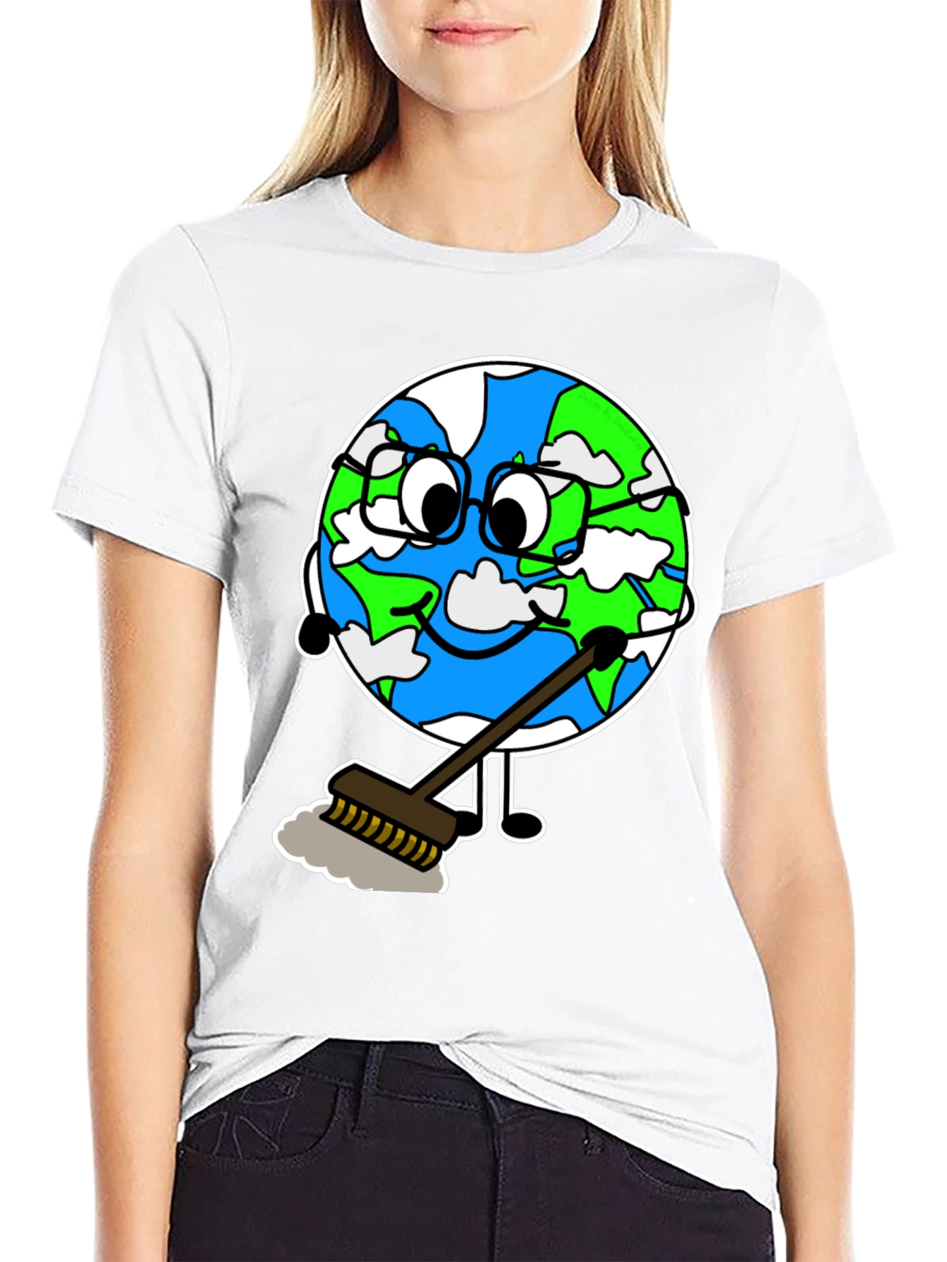 Earth Day T-Shirt: Cartoon Earth Sweeping
